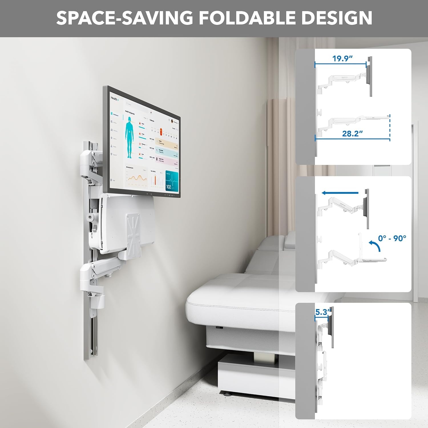 image:imageMountIt MedHub Medical Workstation Wall Mount with Wall Track Dual Gas Spring Monitor amp Keyboard Arms Folding Keyboard Tray Scanner Holder VESA 1743 Exam Rooms Clinics amp Dental