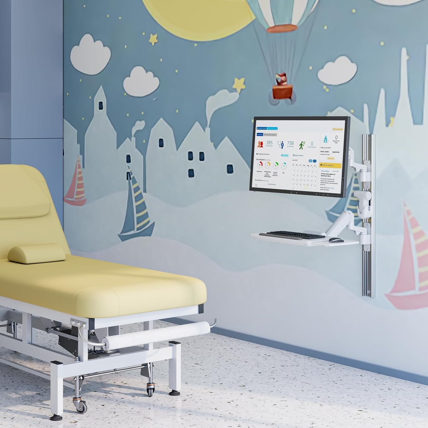 image:imageMountIt MedHub Medical Workstation Wall Mount with Wall Track Dual Gas Spring Monitor amp Keyboard Arms Folding Keyboard Tray Scanner Holder VESA 1743 Exam Rooms Clinics amp Dental