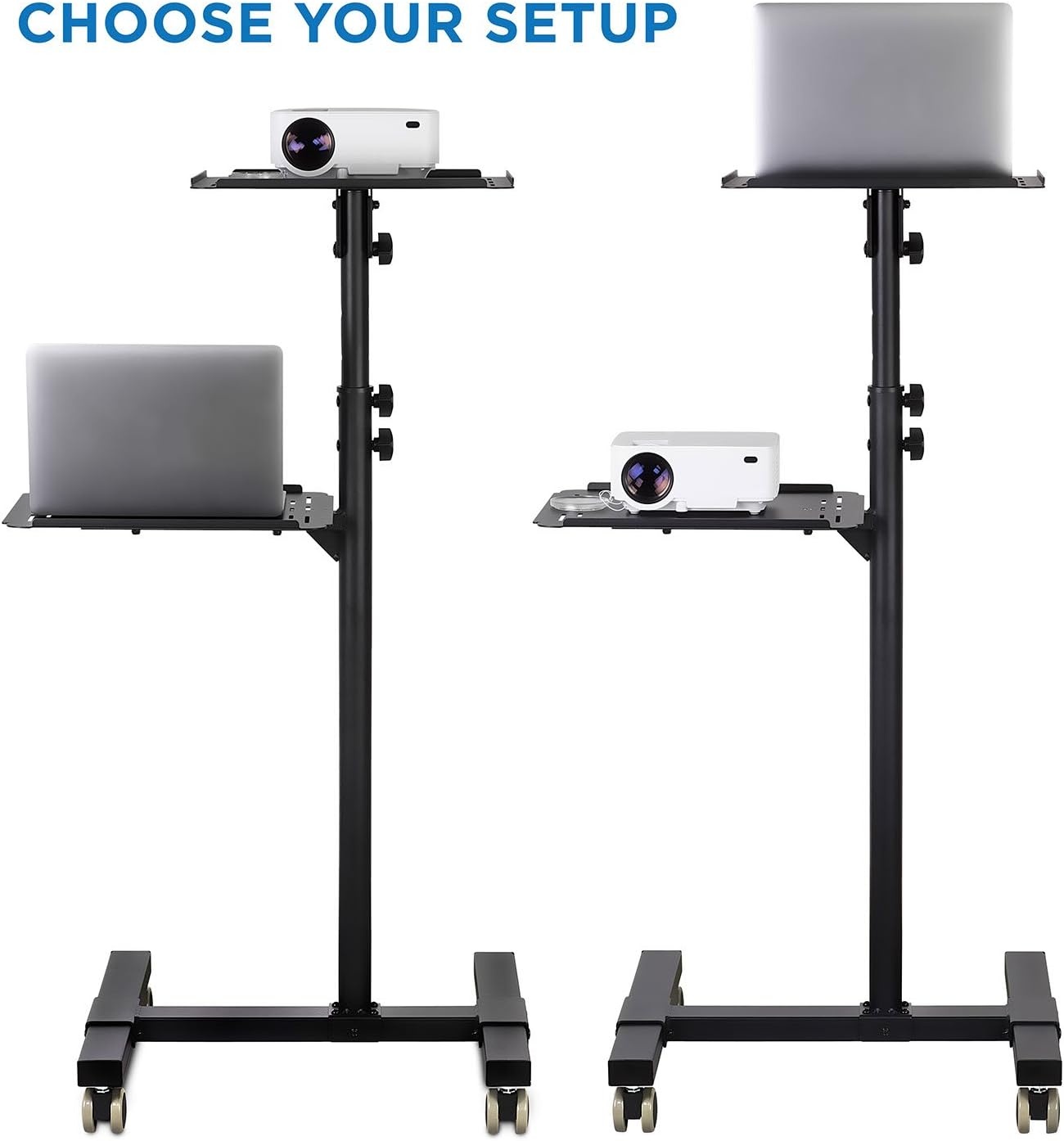 image:imageMountIt Mobile Projector and Laptop Stand 2 Shelves Rolling Cart with Ventilated Tray Heavy Duty Height Adjustable Laptop and Projector Presentation Trolley Black