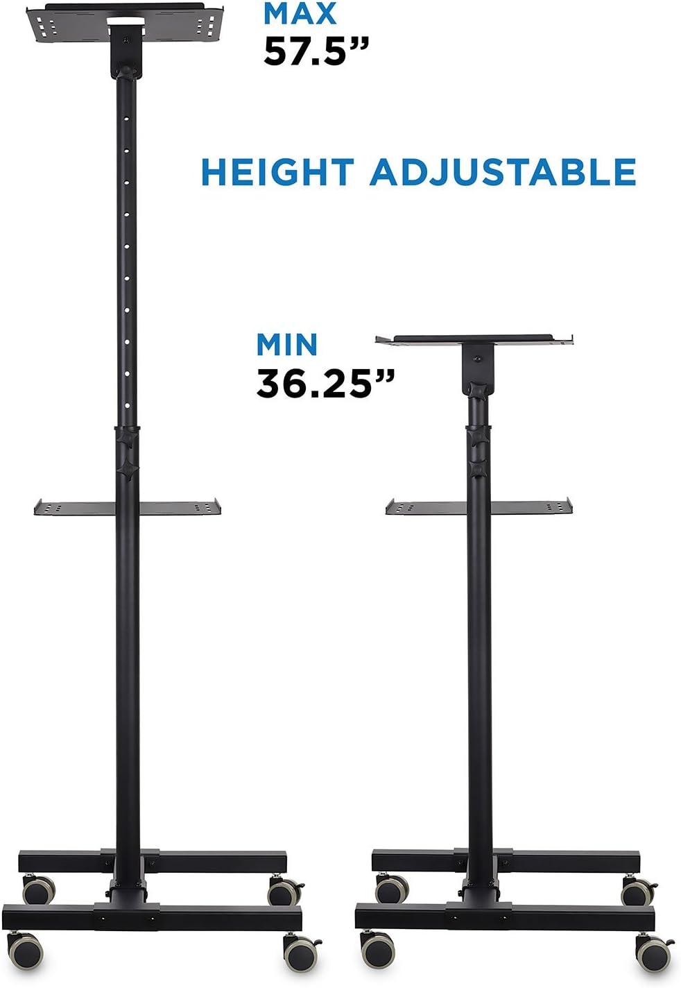 image:imageMountIt Mobile Projector and Laptop Stand 2 Shelves Rolling Cart with Ventilated Tray Heavy Duty Height Adjustable Laptop and Projector Presentation Trolley Black