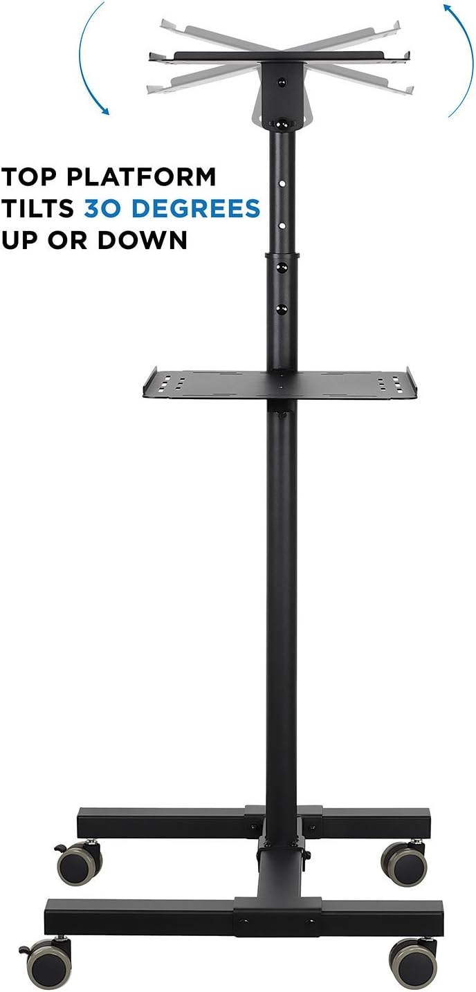image:imageMountIt Mobile Projector and Laptop Stand 2 Shelves Rolling Cart with Ventilated Tray Heavy Duty Height Adjustable Laptop and Projector Presentation Trolley Black
