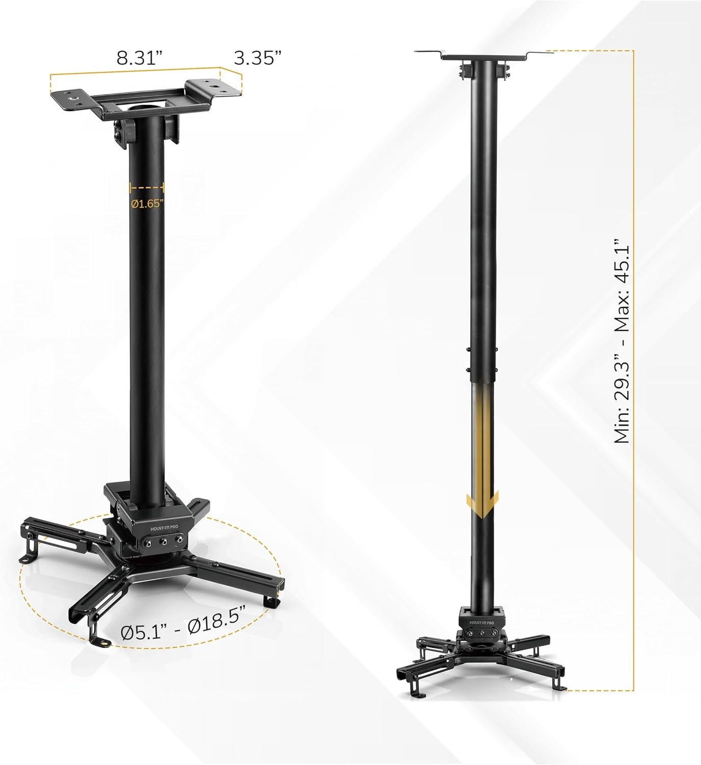 image:imageMountIt PRO Heavy Duty Projector Ceiling Mount Commercial Grade 77 lb Capacity 293451 in Extension Full Motion Universal Ceiling Projector BracketLong