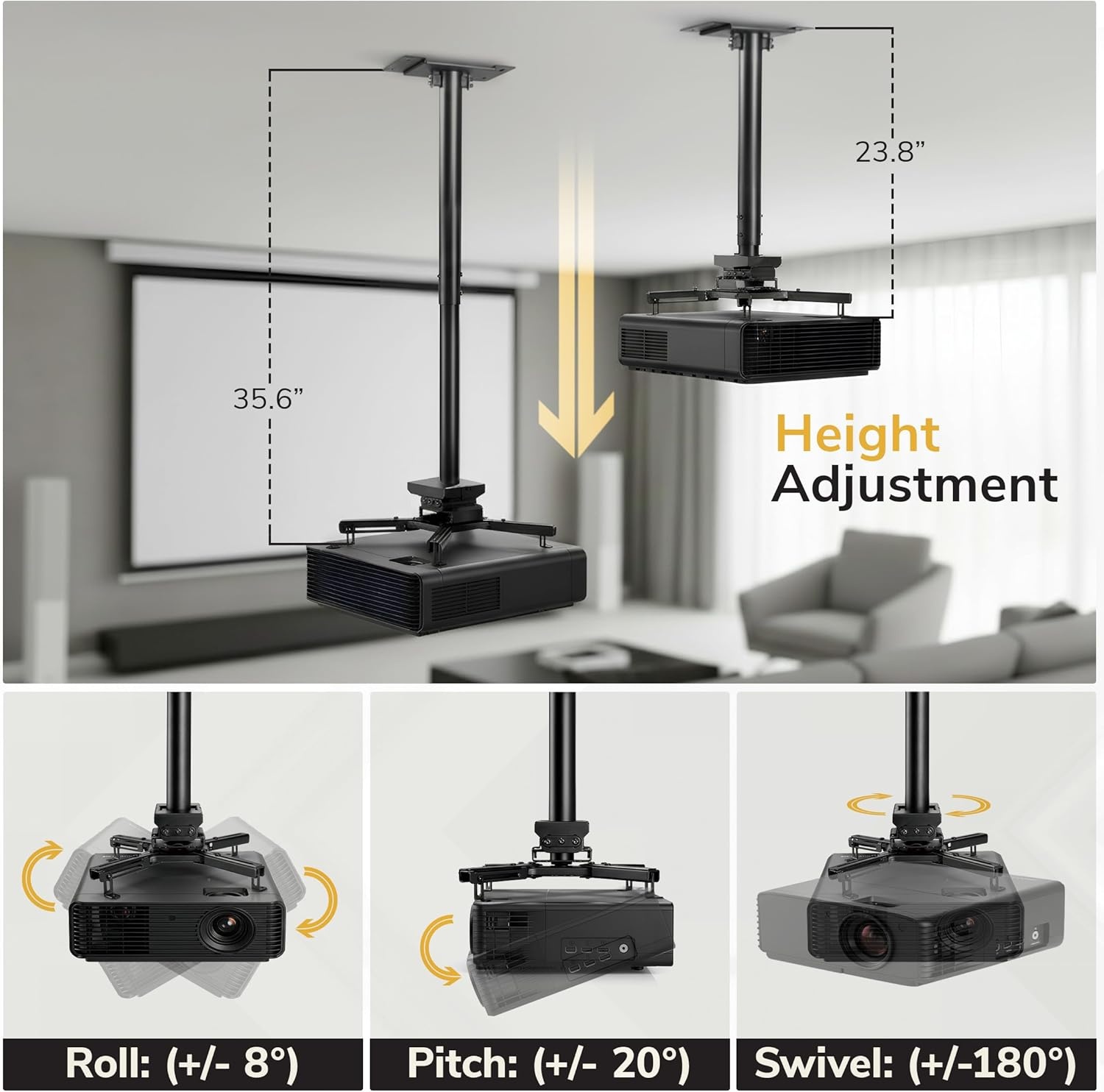 image:imageMountIt PRO Heavy Duty Projector Ceiling Mount Commercial Grade 77 lb Capacity 293451 in Extension Full Motion Universal Ceiling Projector BracketMedium