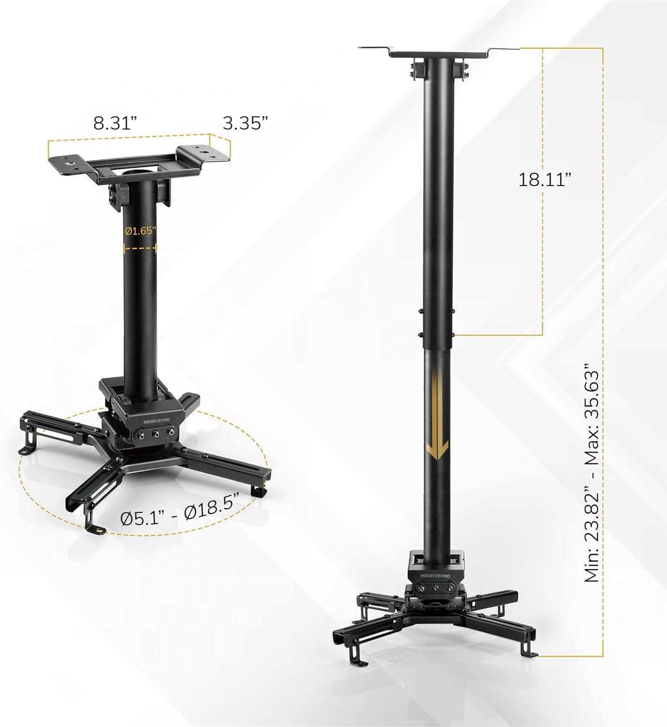 image:imageMountIt PRO Heavy Duty Projector Ceiling Mount Commercial Grade 77 lb Capacity 293451 in Extension Full Motion Universal Ceiling Projector BracketMedium