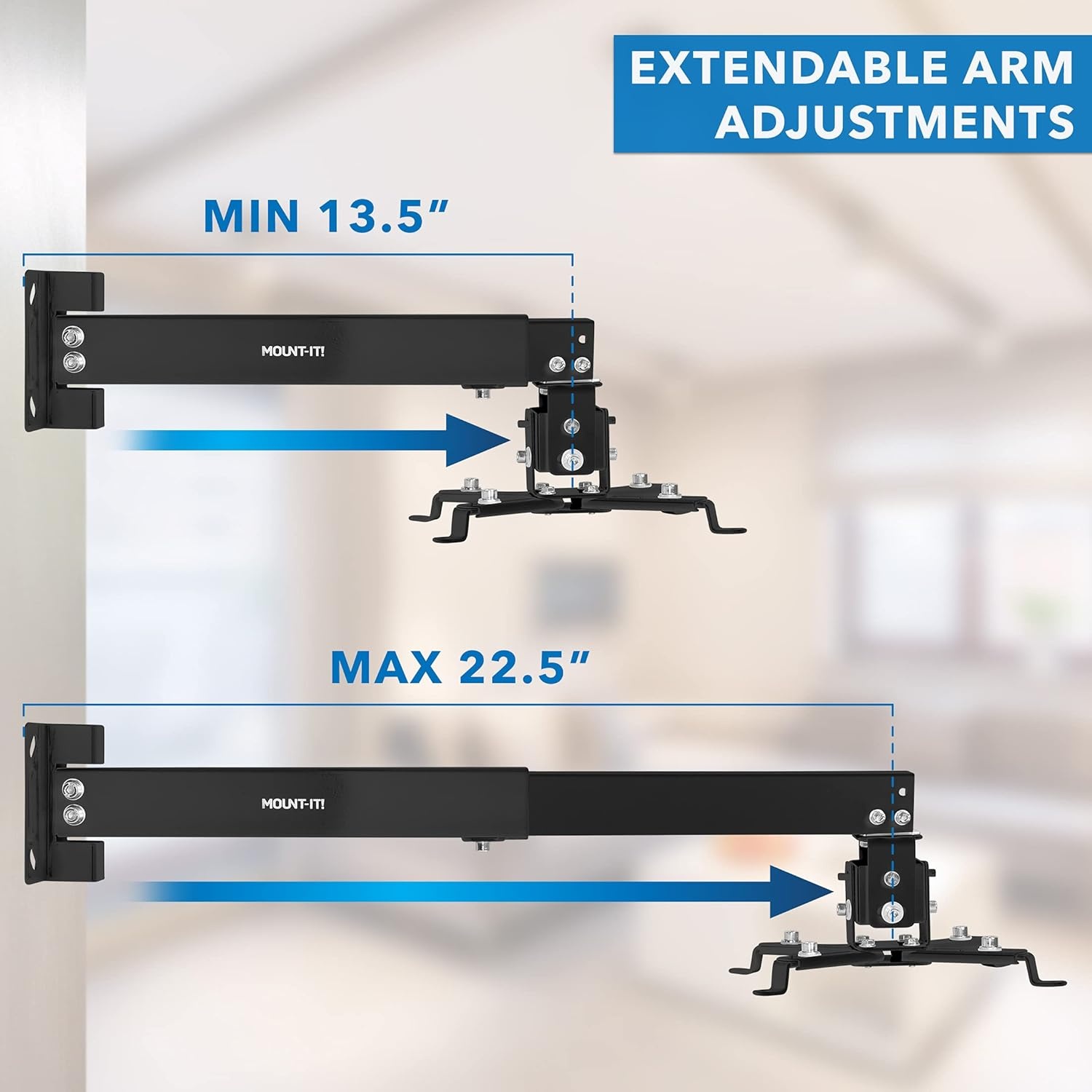image:imageMountIt Projector Ceiling Mount and Wall Mount with Adjustable Arm Universal Projector Mount for LCDDLP Projectors Flush Mount Option Builtin Cable Management 40lb Capacity BlackBlack