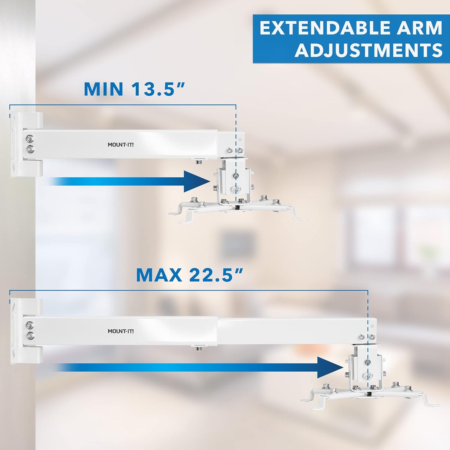 image:imageMountIt Projector Ceiling Mount and Wall Mount with Adjustable Arm Universal Projector Mount for LCDDLP Projectors Flush Mount Option Builtin Cable Management 40lb Capacity BlackWhite