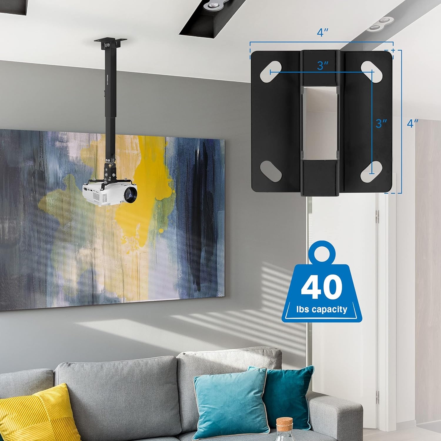 image:imageMountIt Projector Ceiling Mount and Wall Mount with Adjustable Arm Universal Projector Mount for LCDDLP Projectors Flush Mount Option Builtin Cable Management 40lb Capacity BlackBlack