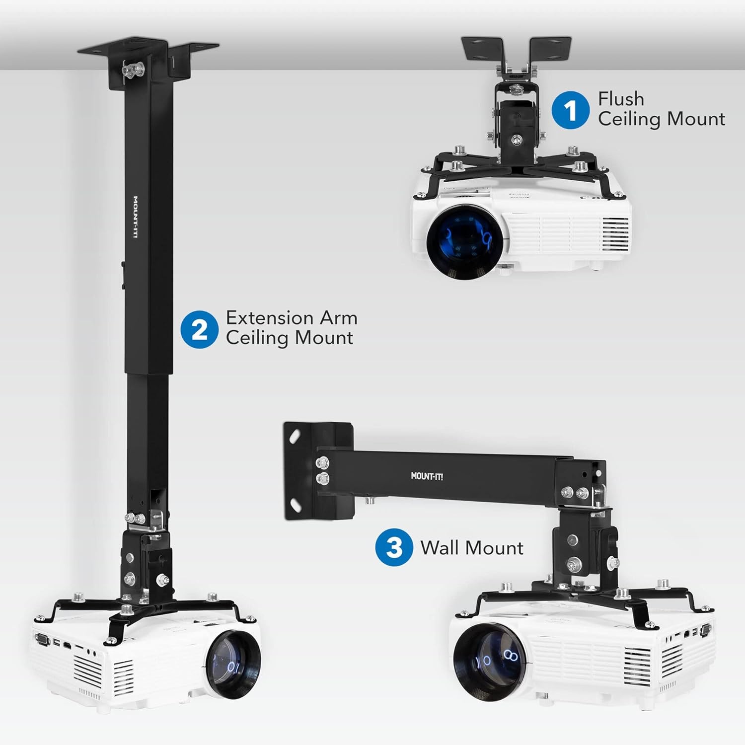 image:imageMountIt Projector Ceiling Mount and Wall Mount with Adjustable Arm Universal Projector Mount for LCDDLP Projectors Flush Mount Option Builtin Cable Management 40lb Capacity BlackBlack
