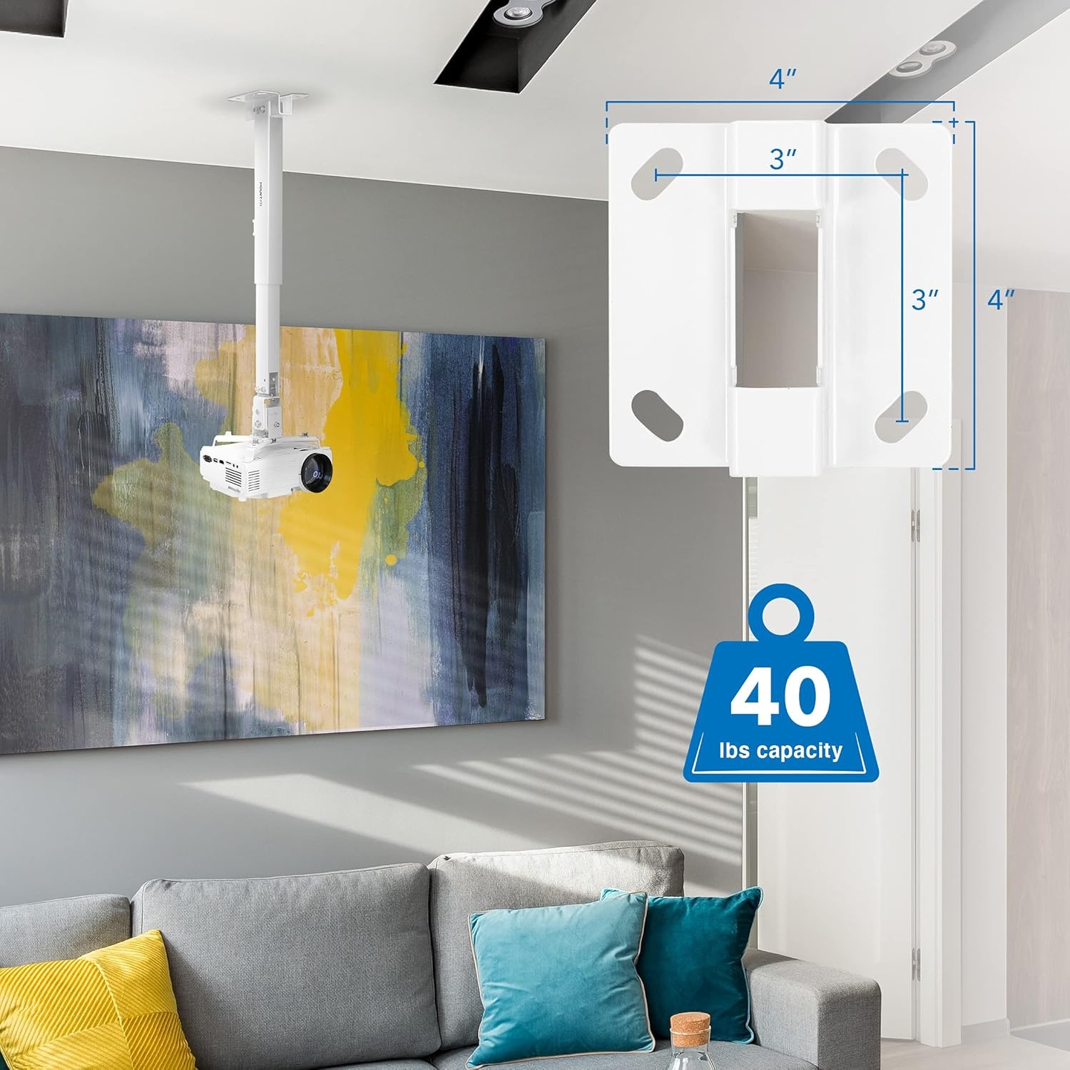 image:imageMountIt Projector Ceiling Mount and Wall Mount with Adjustable Arm Universal Projector Mount for LCDDLP Projectors Flush Mount Option Builtin Cable Management 40lb Capacity BlackWhite