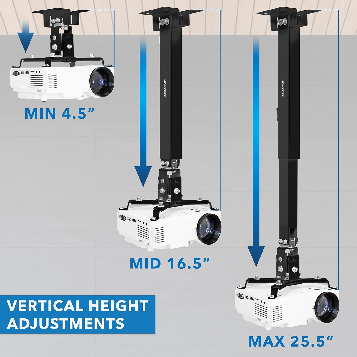 image:imageMountIt Projector Ceiling Mount and Wall Mount with Adjustable Arm Universal Projector Mount for LCDDLP Projectors Flush Mount Option Builtin Cable Management 40lb Capacity BlackBlack
