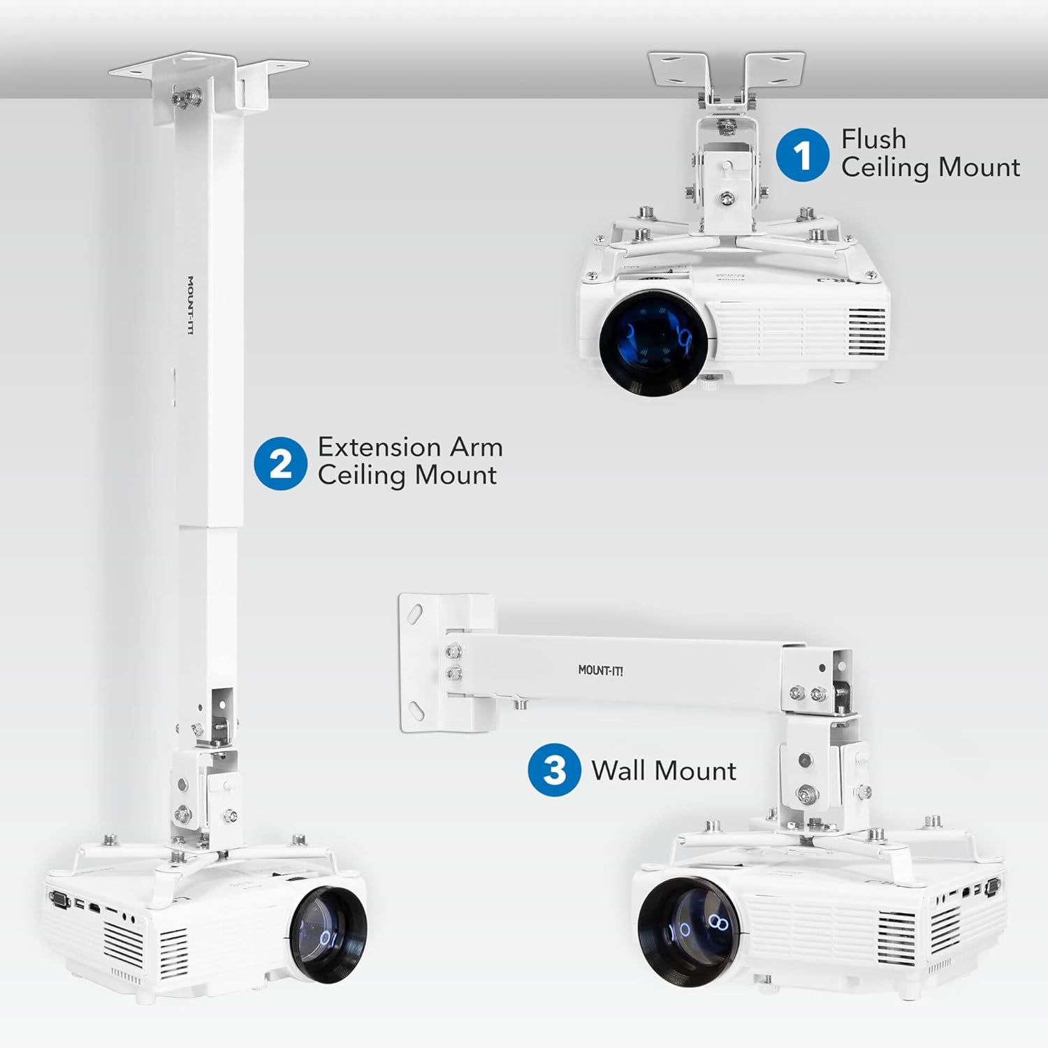 image:imageMountIt Projector Ceiling Mount and Wall Mount with Adjustable Arm Universal Projector Mount for LCDDLP Projectors Flush Mount Option Builtin Cable Management 40lb Capacity BlackWhite