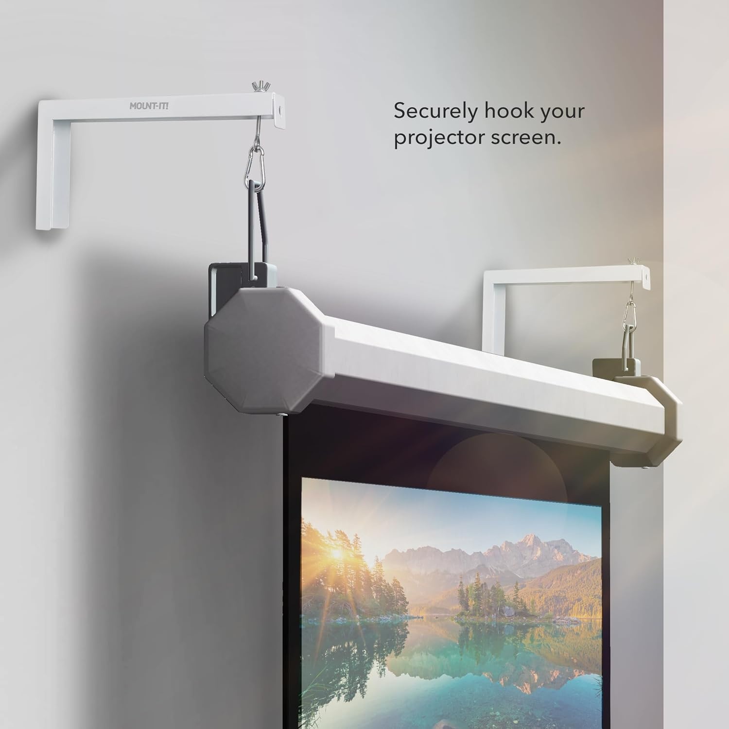 image:imageMountIt Projector Screen Wall Mount LBrackets Wall Hanging Bracket For Home Projector and Movie Screens 6 inch Adjustable Mounting Hooks for Projection Screen 1 Pair Black 66 Lb Capacity EachWhite