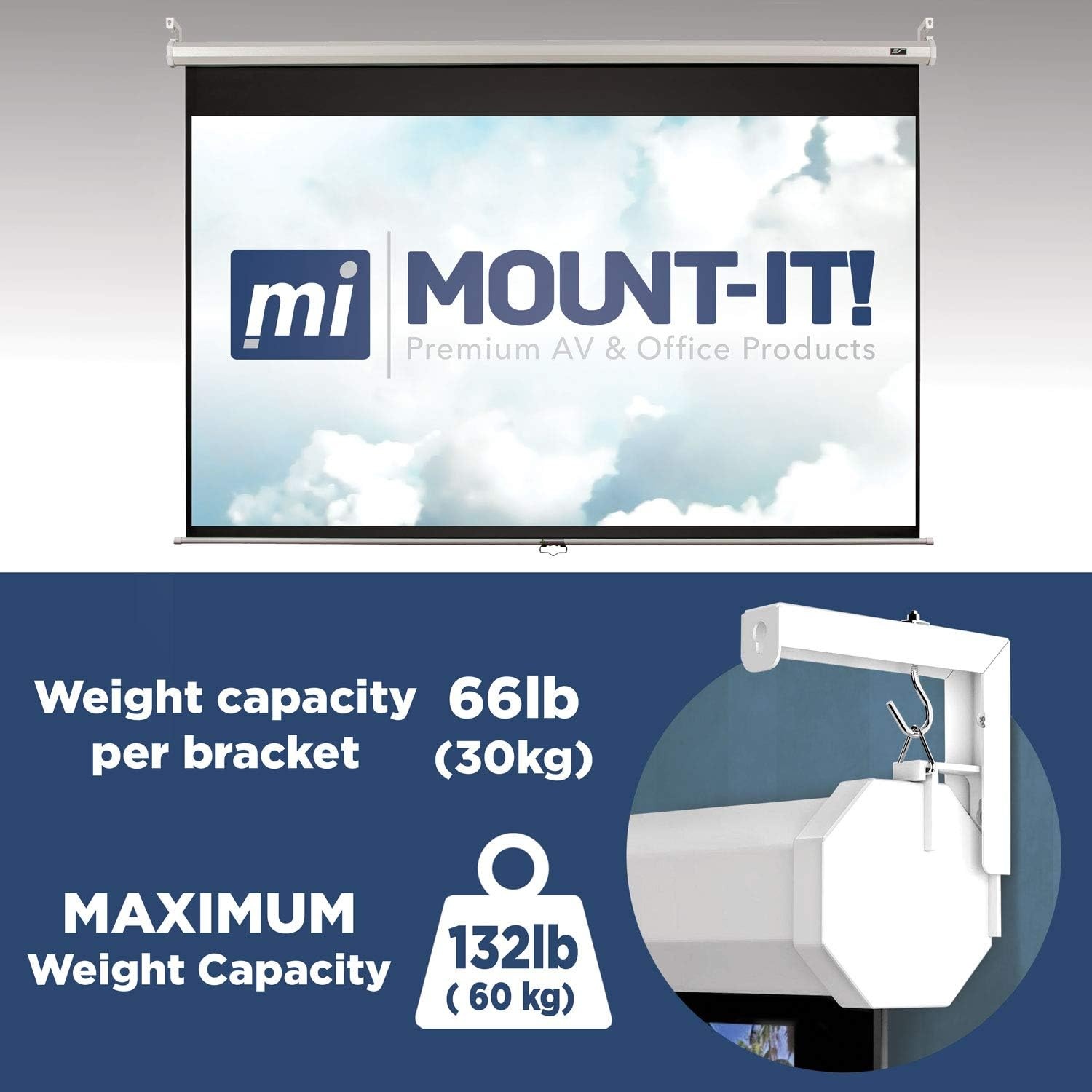 image:imageMountIt Projector Screen Wall Mount LBrackets Wall Hanging Bracket For Home Projector and Movie Screens 6 inch Adjustable Mounting Hooks for Projection Screen 1 Pair Black 66 Lb Capacity EachWhite