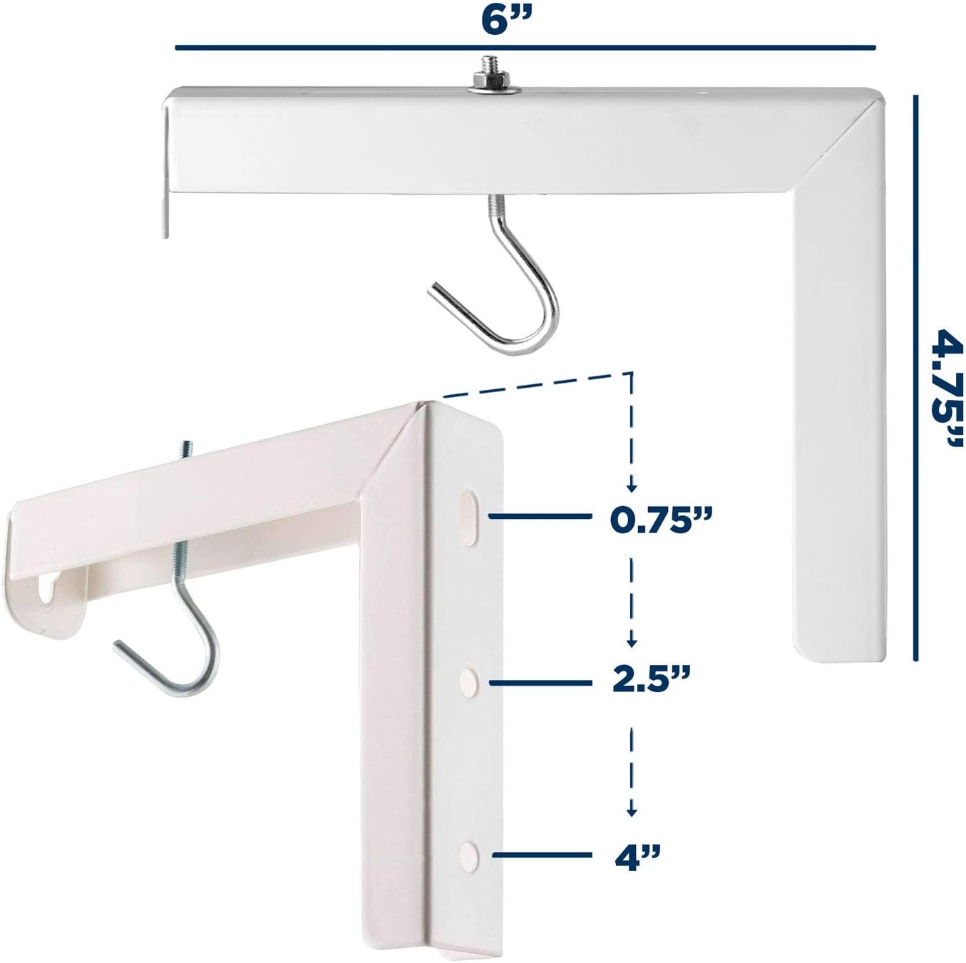 image:imageMountIt Projector Screen Wall Mount LBrackets Wall Hanging Bracket For Home Projector and Movie Screens 6 inch Adjustable Mounting Hooks for Projection Screen 1 Pair Black 66 Lb Capacity EachWhite