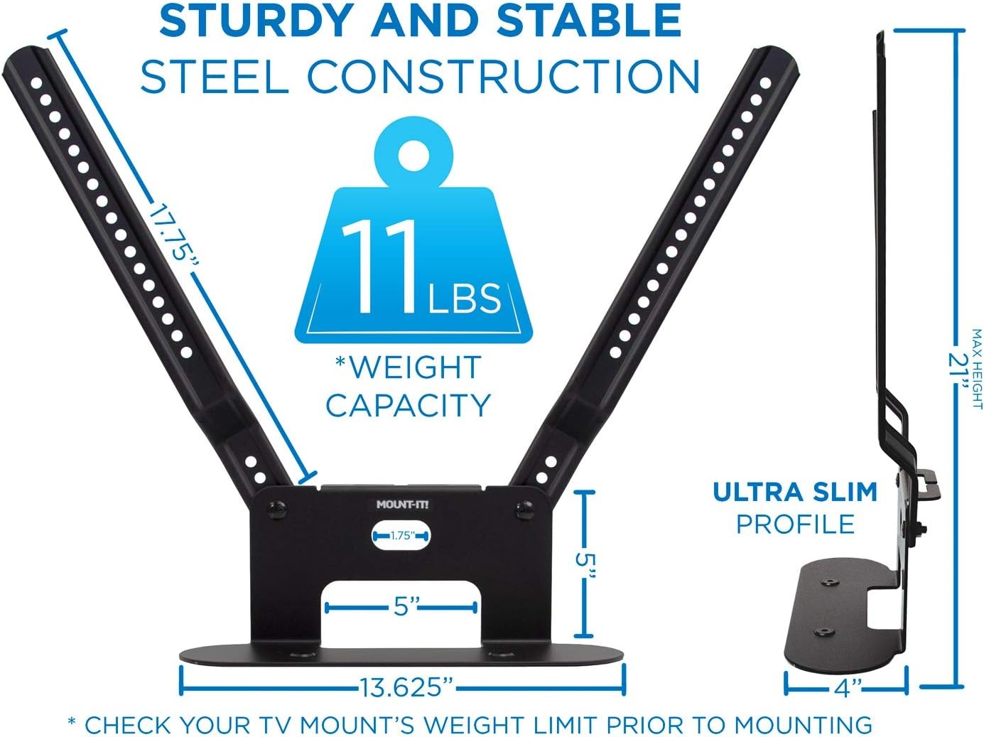 image:imageMountIt Sound Bar TV Mounting Shelf Compatible with Sonos Beam Speaker Soundbar Mount Bracket Kit for Televisions with 200mm 600mm VESA Mounting Pattern