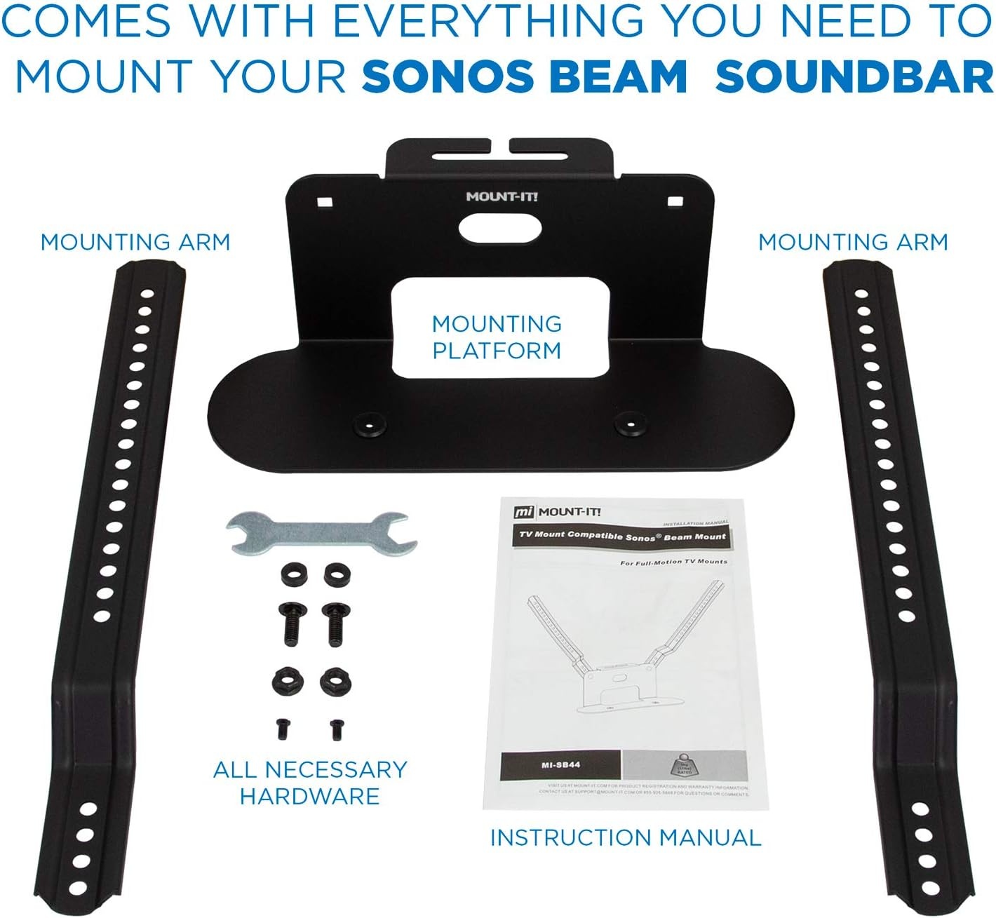 image:imageMountIt Sound Bar TV Mounting Shelf Compatible with Sonos Beam Speaker Soundbar Mount Bracket Kit for Televisions with 200mm 600mm VESA Mounting Pattern