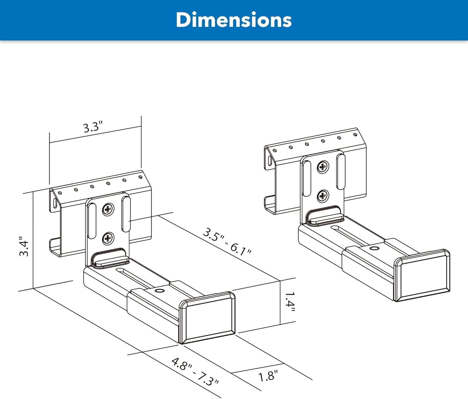 image:imageMountIt Soundbar Mount No Stud Sound Bar Wall Mount Under TV or Above TV Depth Adjustable 35 to 61 Holds up to 132 lbs Alloy Steel Drywall Soundbar Bracket Easy Install Black