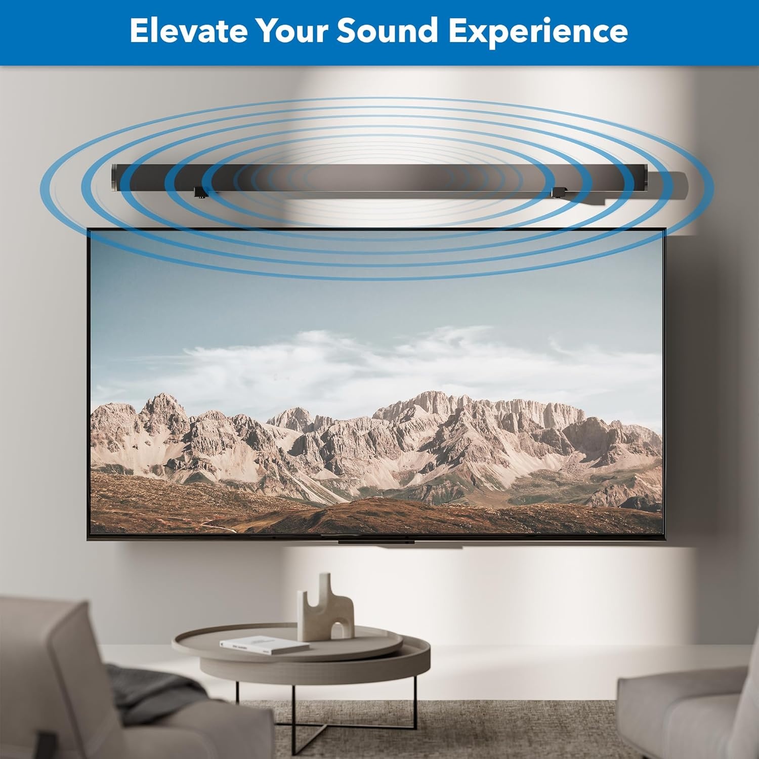 image:imageMountIt Soundbar Mount No Stud Sound Bar Wall Mount Under TV or Above TV Depth Adjustable 35 to 61 Holds up to 132 lbs Alloy Steel Drywall Soundbar Bracket Easy Install Black