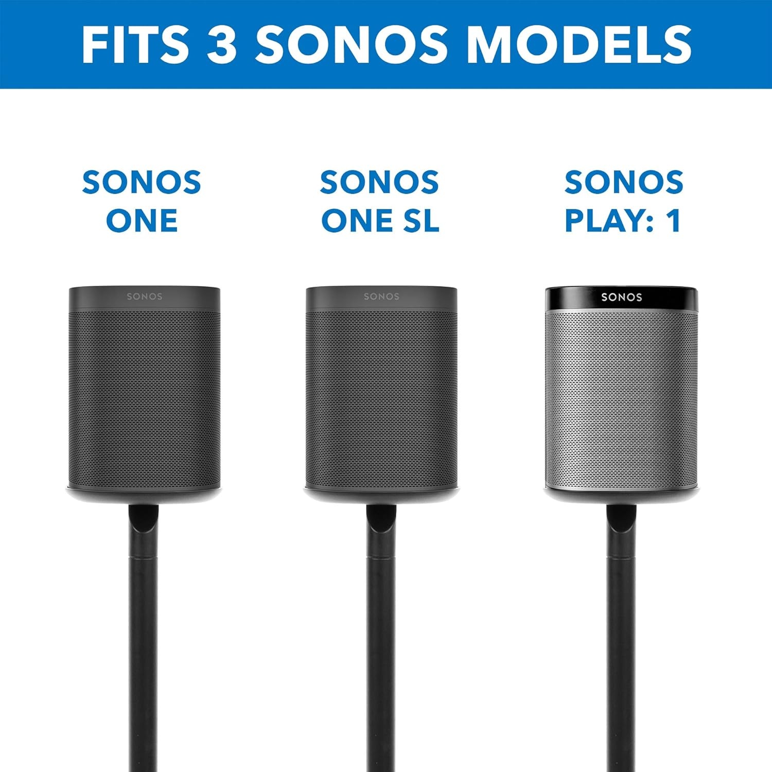 image:imageMountIt Speaker Floor Stand for Sonos One SL and Play1 28 Tall Builtin Cable Management Lightweight Minimal Space Saving Enhanced Surround Sound Matte Black