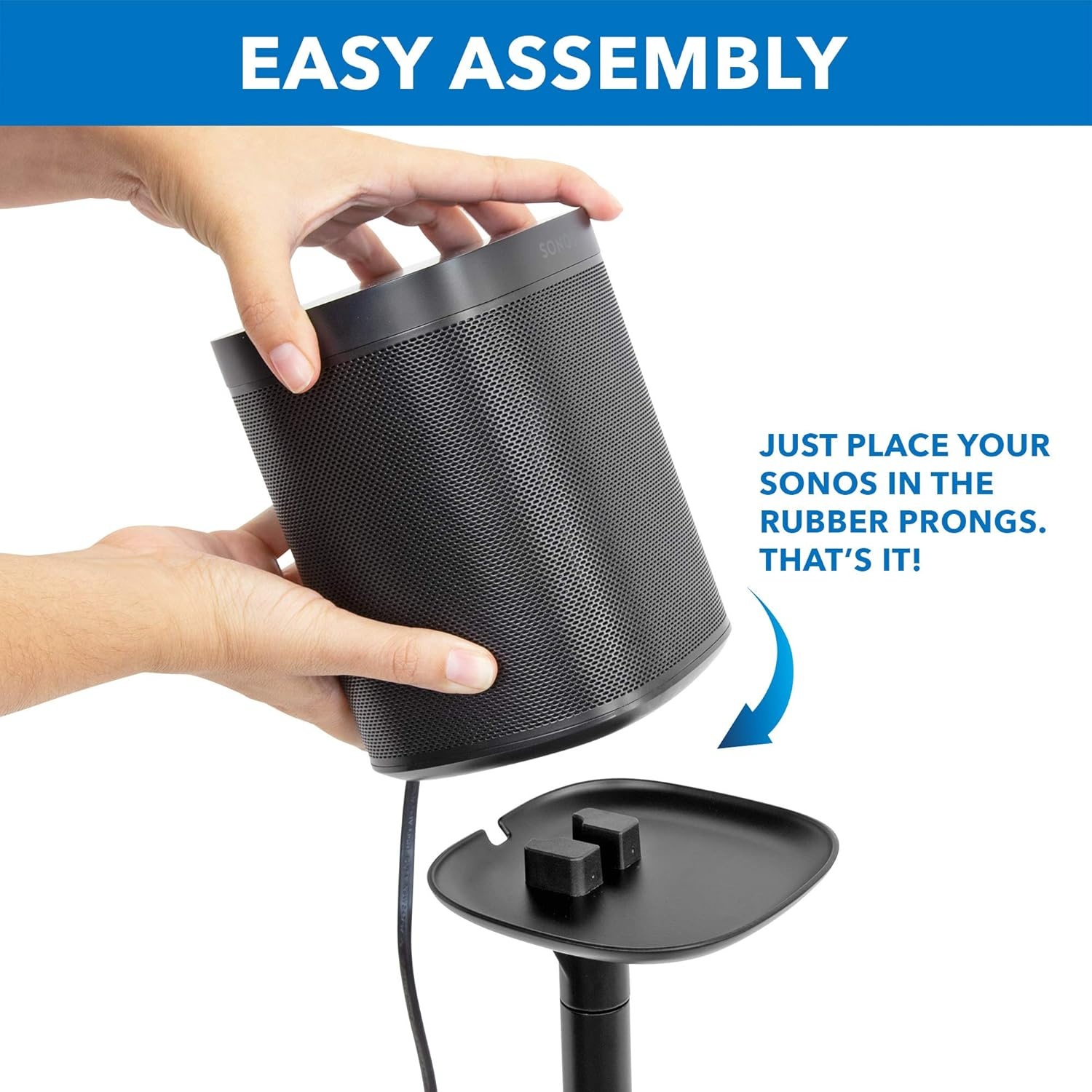 image:imageMountIt Speaker Floor Stand for Sonos One SL and Play1 28 Tall Builtin Cable Management Lightweight Minimal Space Saving Enhanced Surround Sound Matte Black