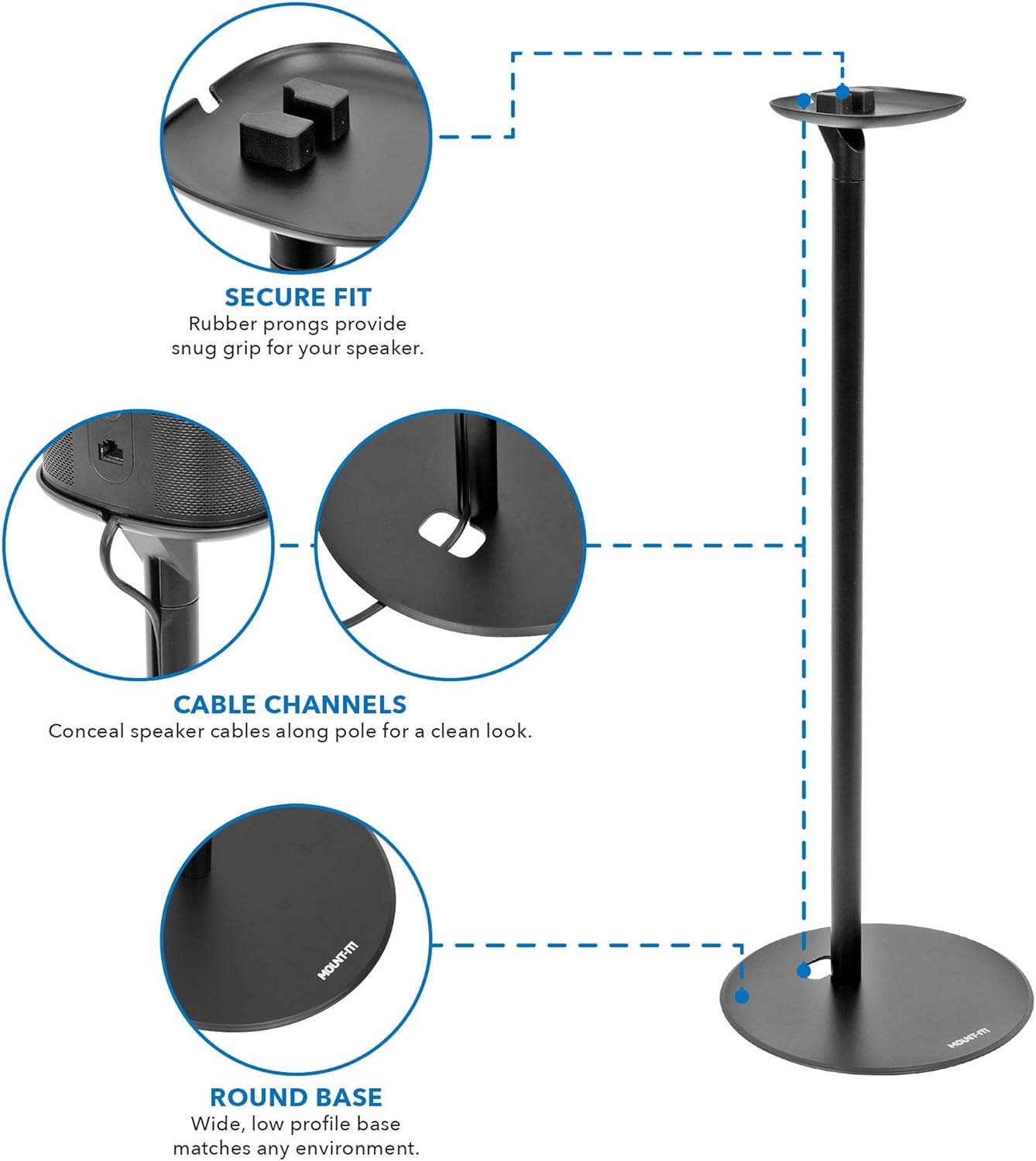 image:imageMountIt Speaker Floor Stand for Sonos One SL and Play1 28 Tall Builtin Cable Management Lightweight Minimal Space Saving Enhanced Surround Sound Matte Black