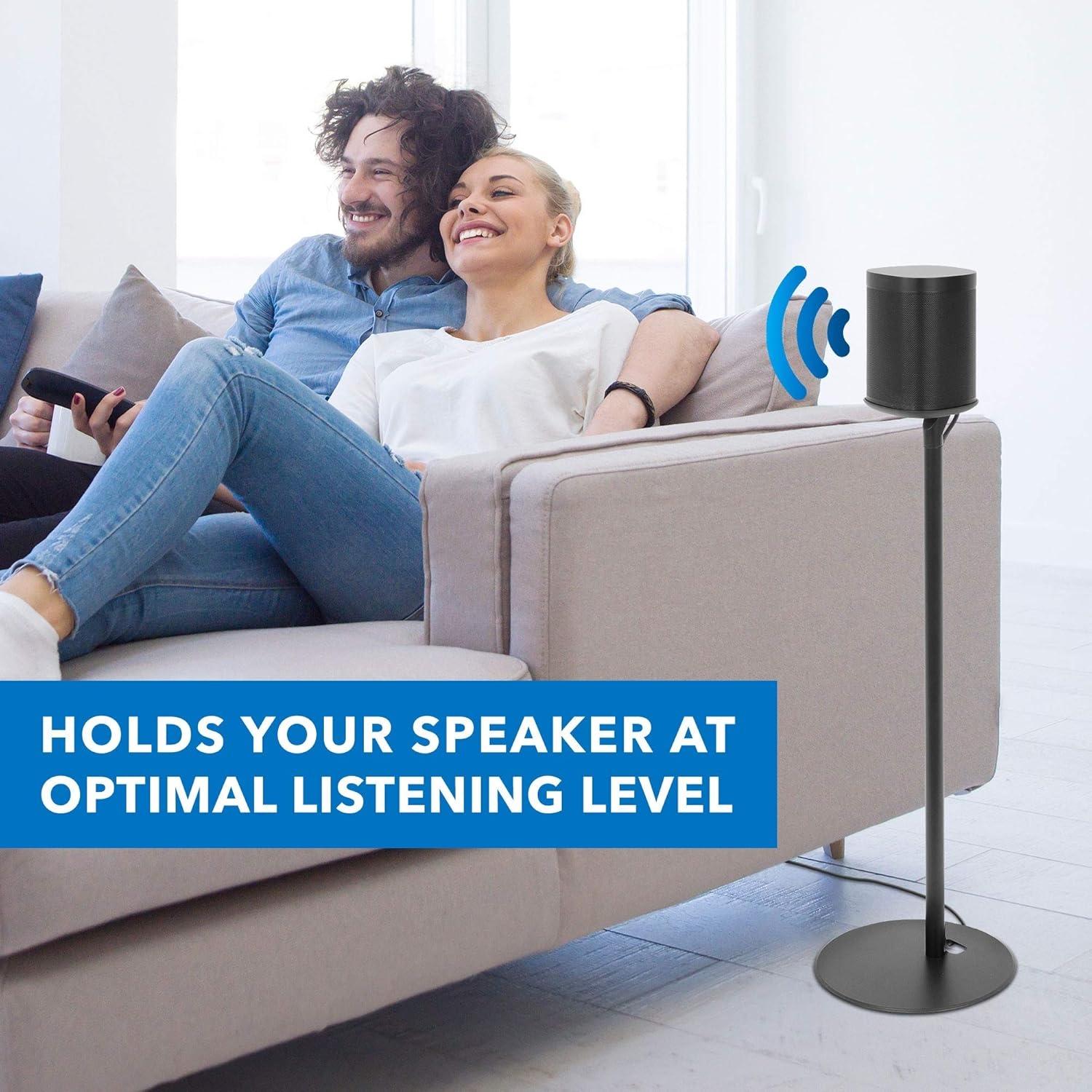 image:imageMountIt Speaker Floor Stand for Sonos One SL and Play1 28 Tall Builtin Cable Management Lightweight Minimal Space Saving Enhanced Surround Sound Matte Black