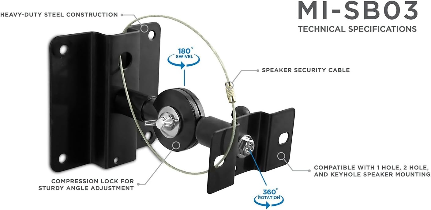 image:imageMountIt Speaker Mount for Wall and Ceiling Low Profile Heavy Duty AntiTheft Universal for Channel Surround Sound and Satellite Speakers Black 2 Mounts4 Pack