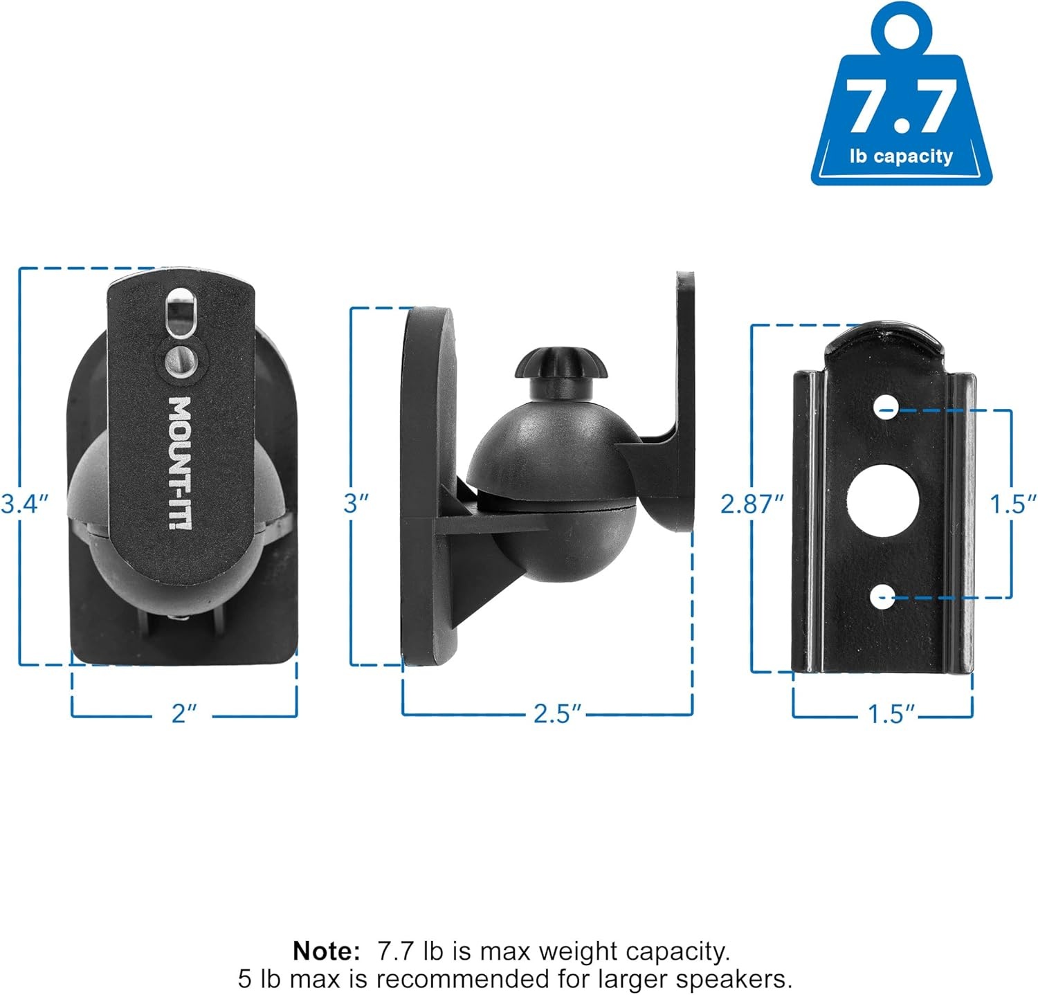 image:imageMountIt Speaker Wall Mount Full Motion Brackets for Surround Sound Satellite Ceiling and Bookshelf Speakers 2 Mounts Black