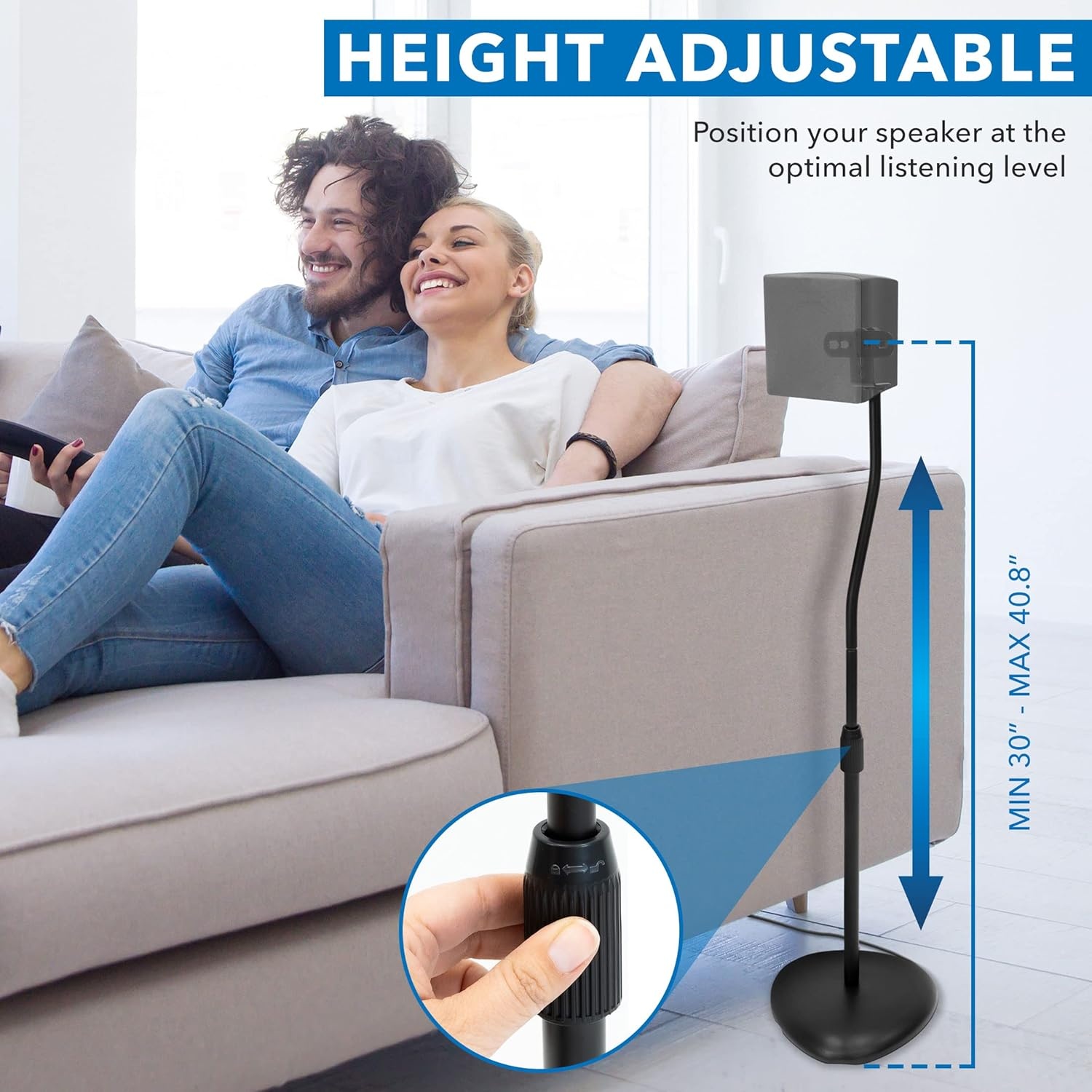 image:imageMountIt Universal Speaker Stands Adjustable Height 30 to 408 Inches Surround Sound Speaker Stands for Satellite and Bookshelf Speakers HeavyDuty Construction Supports 10 lbs Each 1 Pair