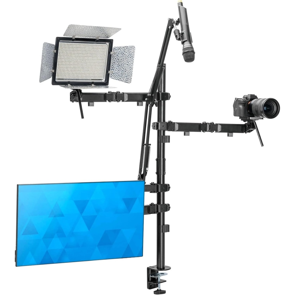 image:imageMountIt AllinOne Streaming Desk Mount 4 Arm Setup for Monitor Camera Ring Light amp Mic Live Stream Equipment for YouTube Podcast Gaming Zoom VESA Compatible ClampGrommet Base4 arm