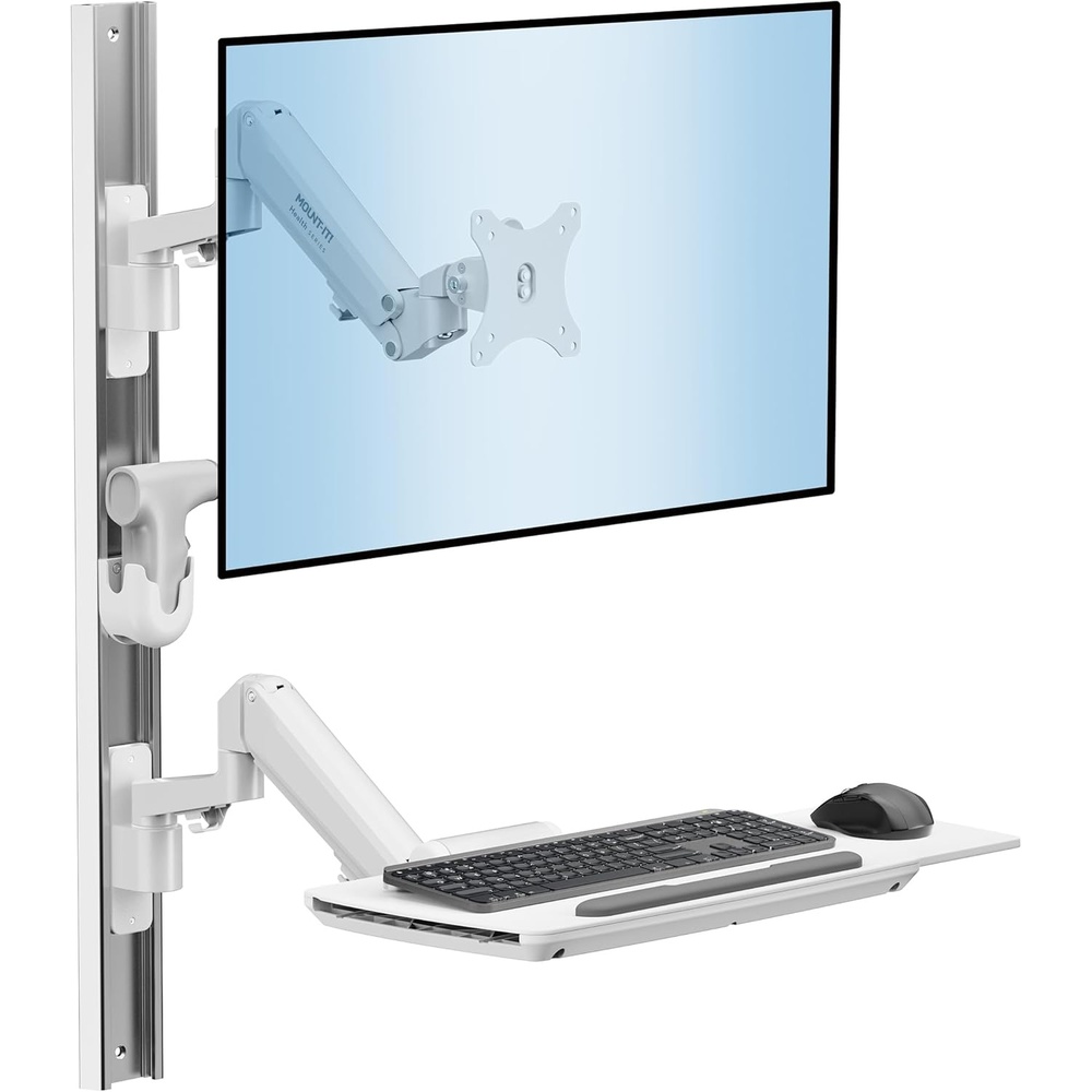 image:imageMountIt MedHub Medical Workstation Wall Mount with Wall Track Dual Gas Spring Monitor amp Keyboard Arms Folding Keyboard Tray Scanner Holder VESA 1743 Exam Rooms Clinics amp Dental