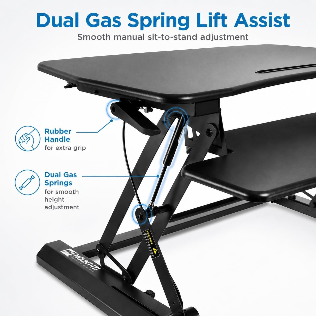 image:imageMountIt 355 Standing Desk Converter with Keyboard Tray Adjustable Sit Stand Desk Riser for Dual Monitors Dual Gas Spring Height Adjustable Desktop Workstation Topper Black