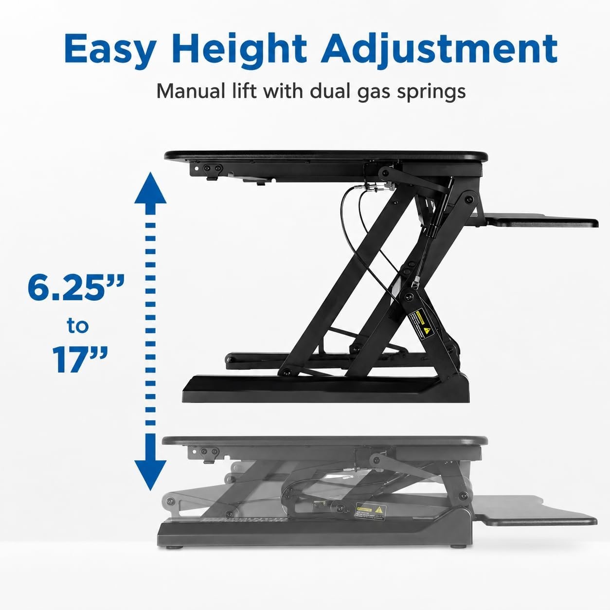 image:imageMountIt 355 Standing Desk Converter with Keyboard Tray Adjustable Sit Stand Desk Riser for Dual Monitors Dual Gas Spring Height Adjustable Desktop Workstation Topper Black