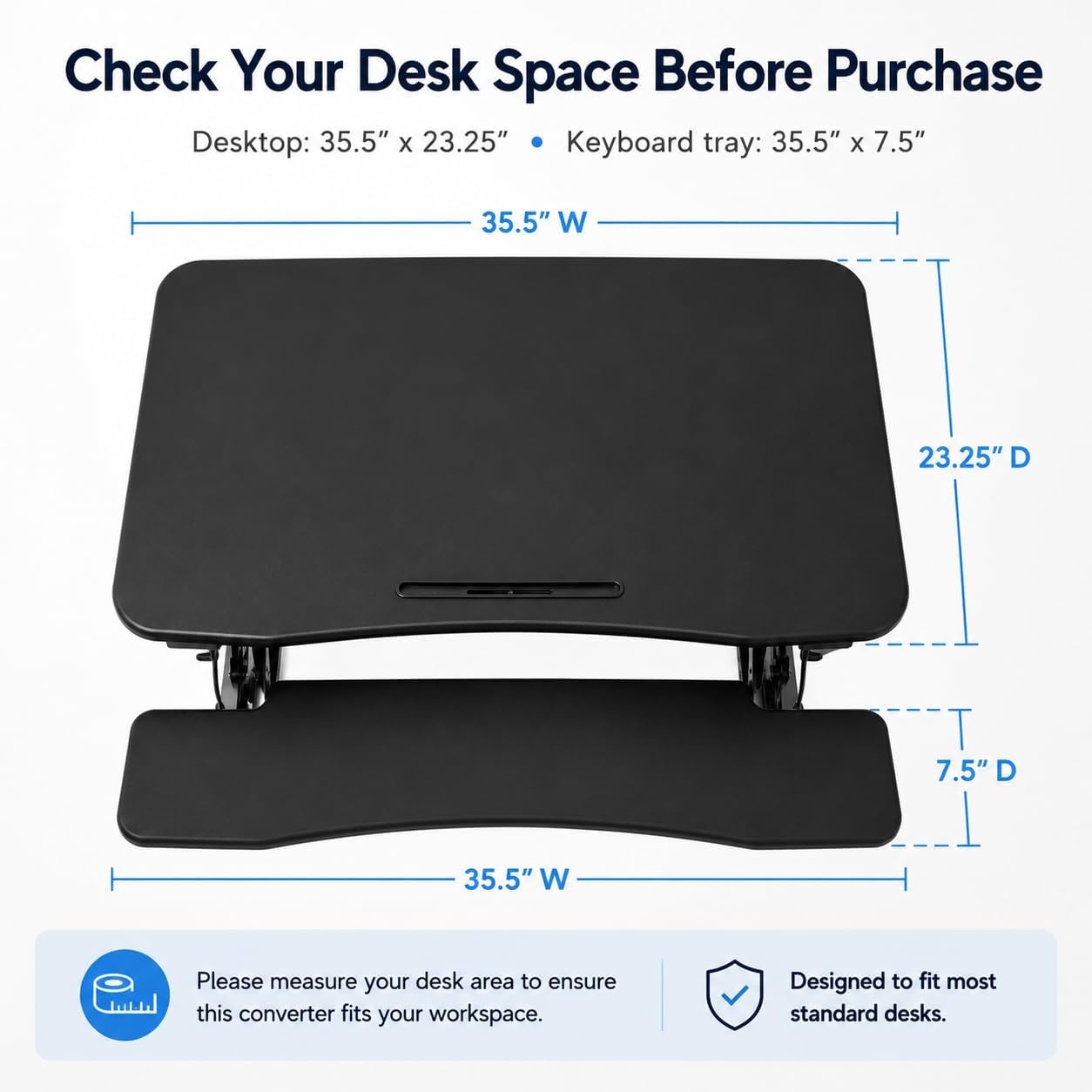 image:imageMountIt 355 Standing Desk Converter with Keyboard Tray Adjustable Sit Stand Desk Riser for Dual Monitors Dual Gas Spring Height Adjustable Desktop Workstation Topper Black
