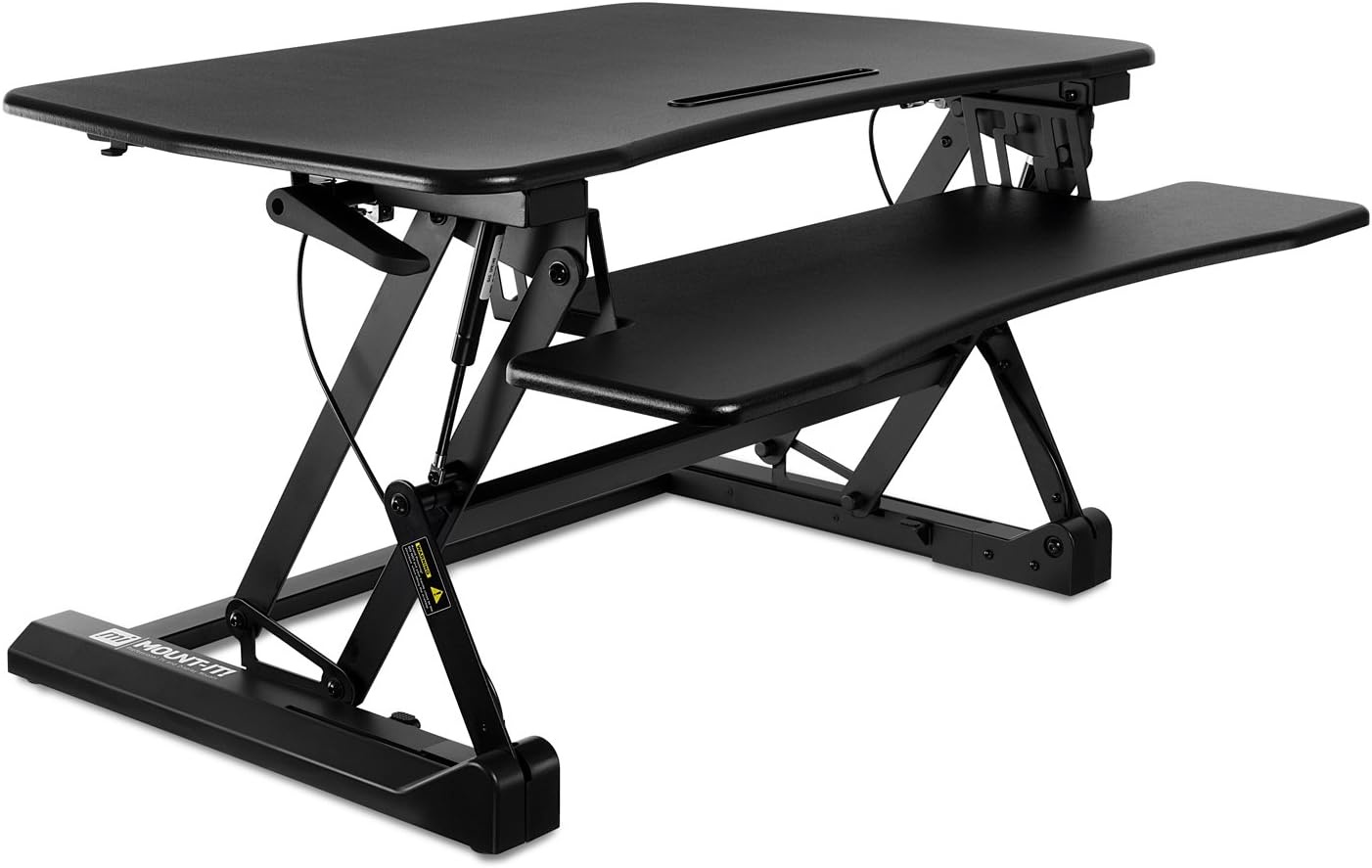 image:imageMountIt 355 Standing Desk Converter with Keyboard Tray Adjustable Sit Stand Desk Riser for Dual Monitors Dual Gas Spring Height Adjustable Desktop Workstation Topper Black