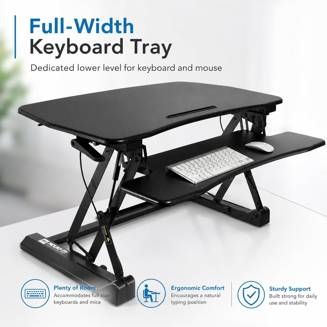 image:imageMountIt 355 Standing Desk Converter with Keyboard Tray Adjustable Sit Stand Desk Riser for Dual Monitors Dual Gas Spring Height Adjustable Desktop Workstation Topper Black