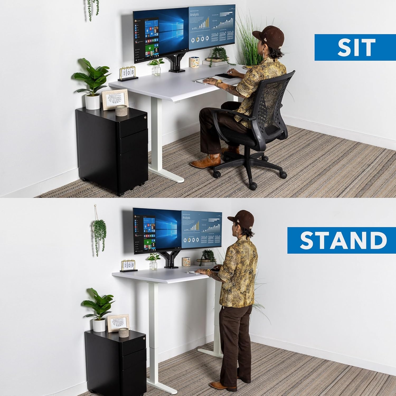 image:imageMountIt 72 White Electric Standing Desk ExtraLarge Adjustable Height Sit Stand Desk for Home Office or Studio with Memory Presets Beveled Edge OnePiece TopWhite
