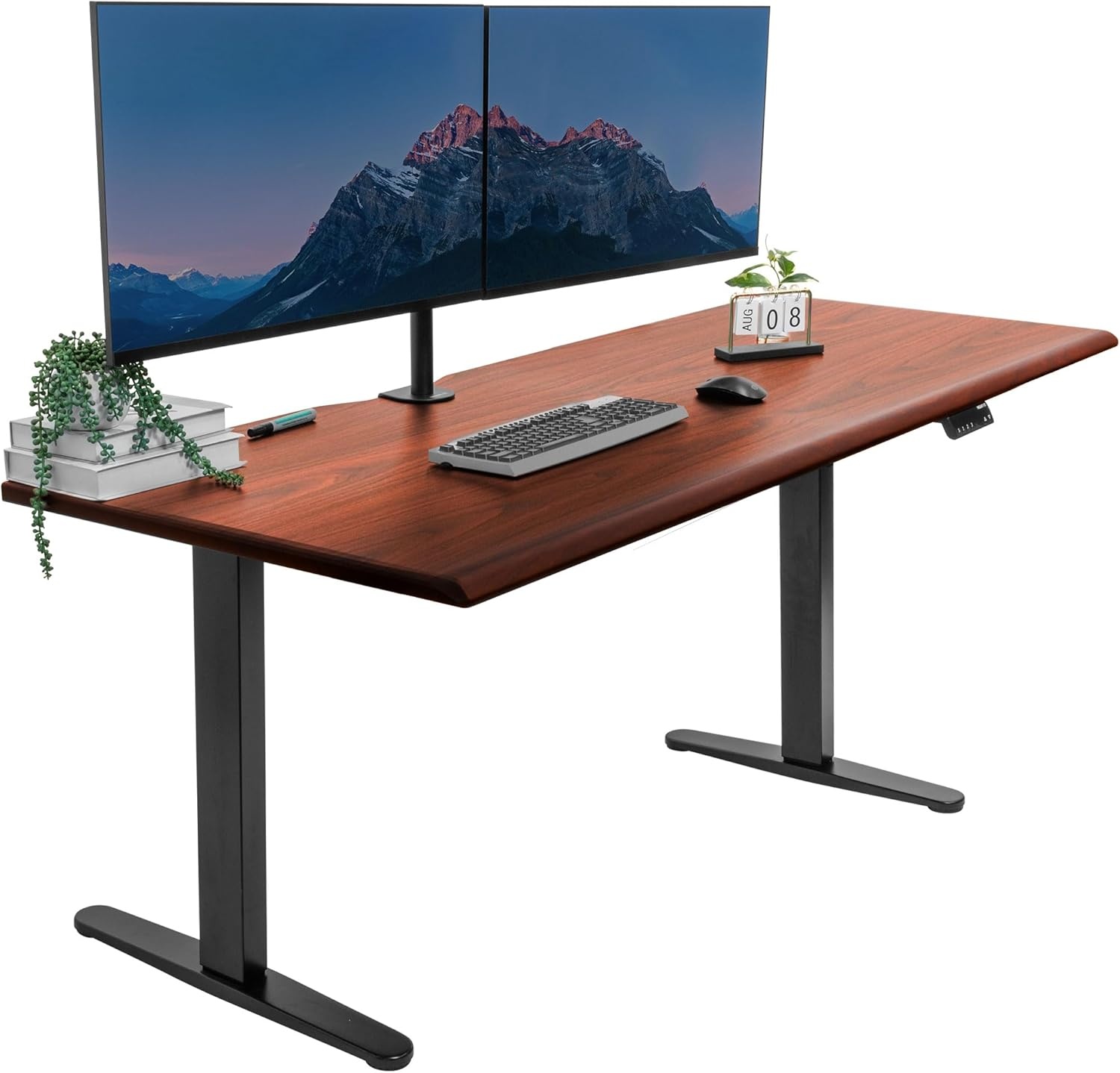 image:imageMountIt 72 White Electric Standing Desk ExtraLarge Adjustable Height Sit Stand Desk for Home Office or Studio with Memory Presets Beveled Edge OnePiece TopHazelnut