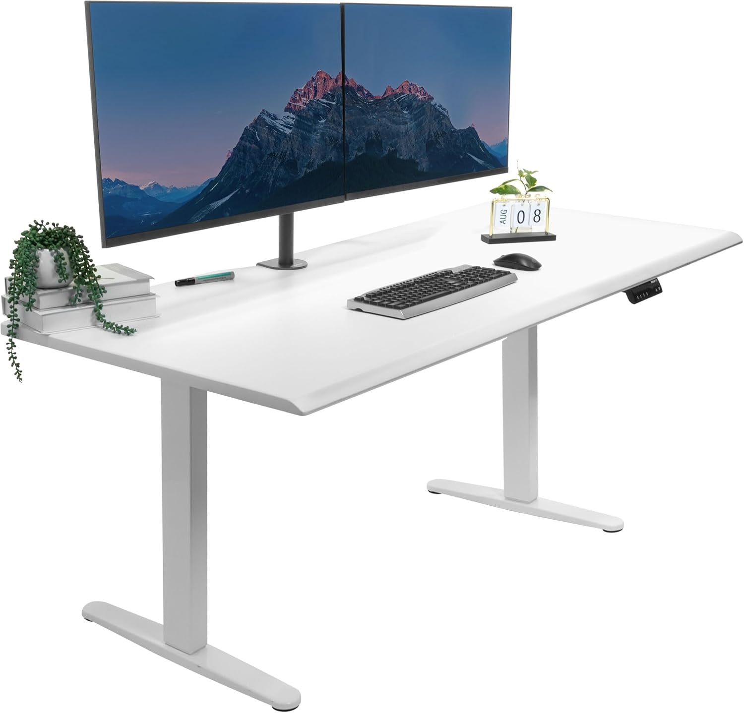 image:imageMountIt 72 White Electric Standing Desk ExtraLarge Adjustable Height Sit Stand Desk for Home Office or Studio with Memory Presets Beveled Edge OnePiece TopWhite