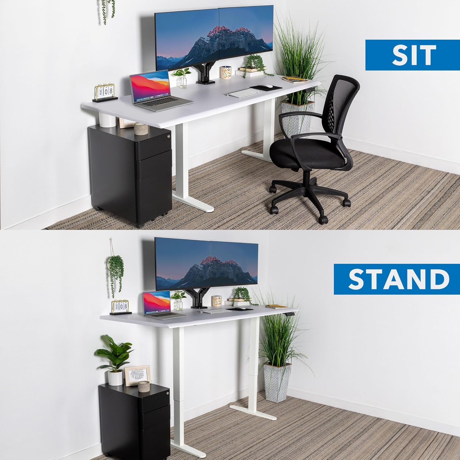 image:imageMountIt 72 White Electric Standing Desk ExtraLarge Adjustable Height Sit Stand Desk for Home Office or Studio with Memory Presets Beveled Edge OnePiece TopWhite