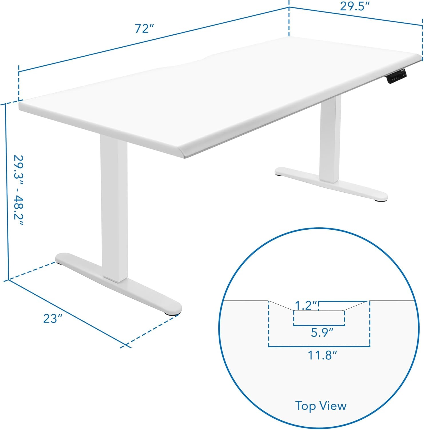 image:imageMountIt 72 White Electric Standing Desk ExtraLarge Adjustable Height Sit Stand Desk for Home Office or Studio with Memory Presets Beveled Edge OnePiece TopWhite