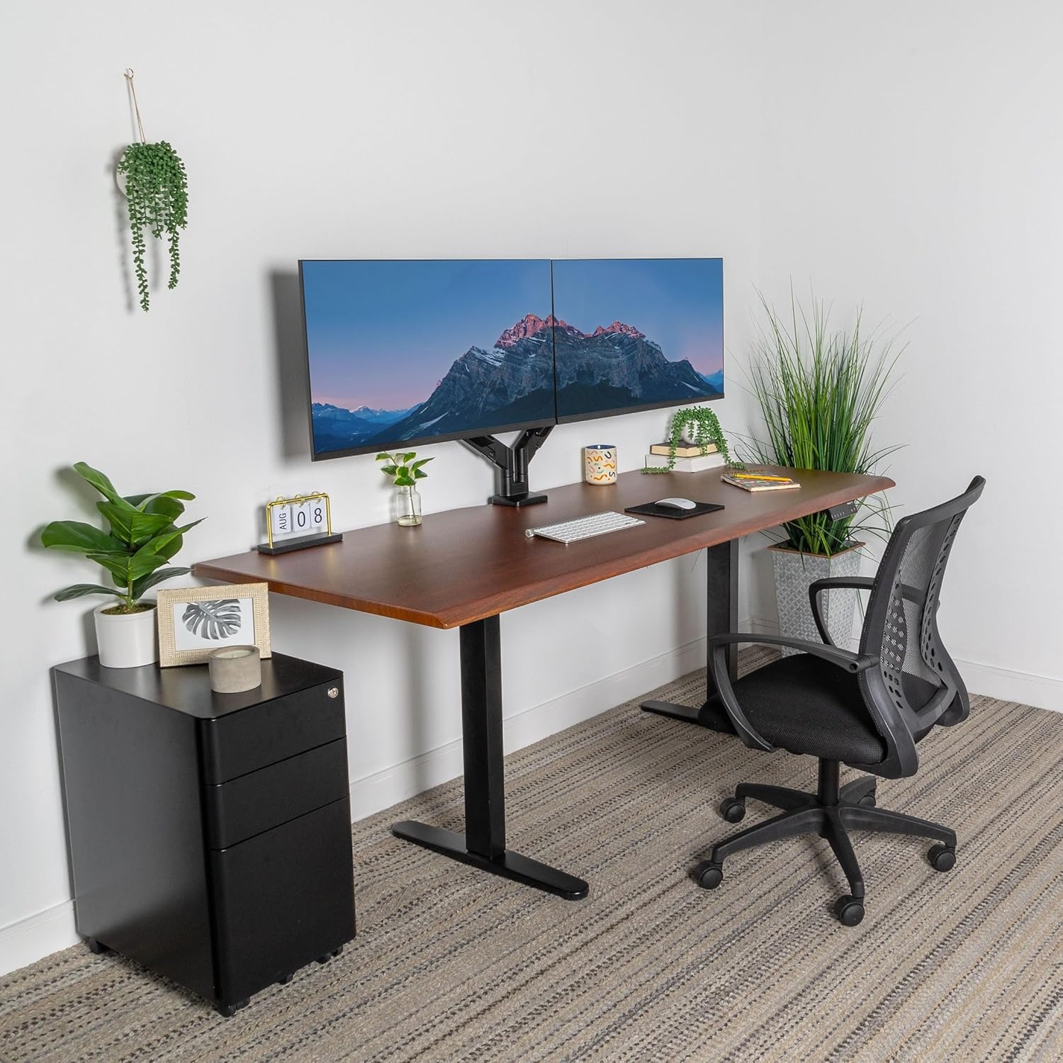 image:imageMountIt 72 White Electric Standing Desk ExtraLarge Adjustable Height Sit Stand Desk for Home Office or Studio with Memory Presets Beveled Edge OnePiece TopHazelnut