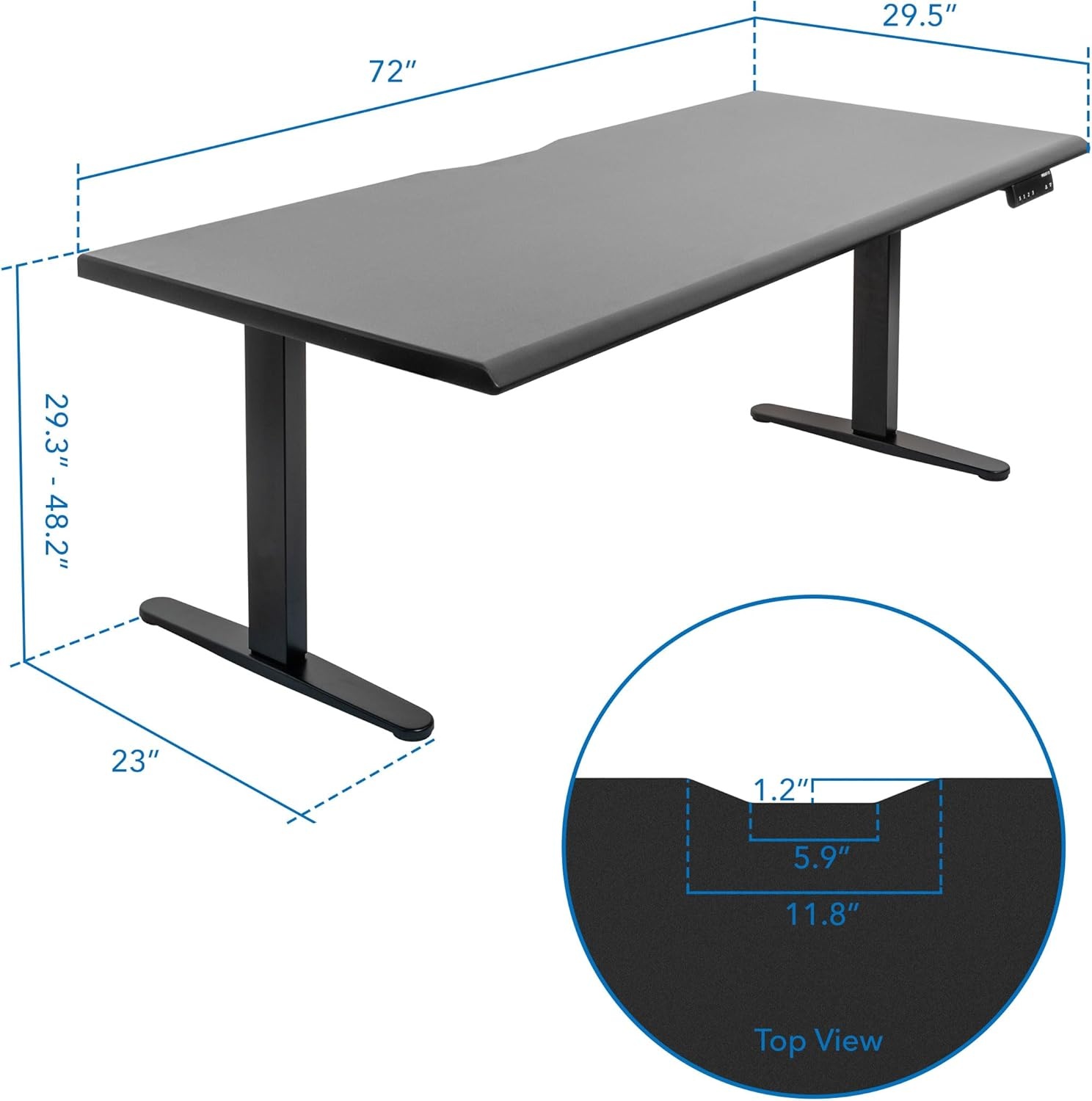 image:imageMountIt 72 White Electric Standing Desk ExtraLarge Adjustable Height Sit Stand Desk for Home Office or Studio with Memory Presets Beveled Edge OnePiece TopBlack