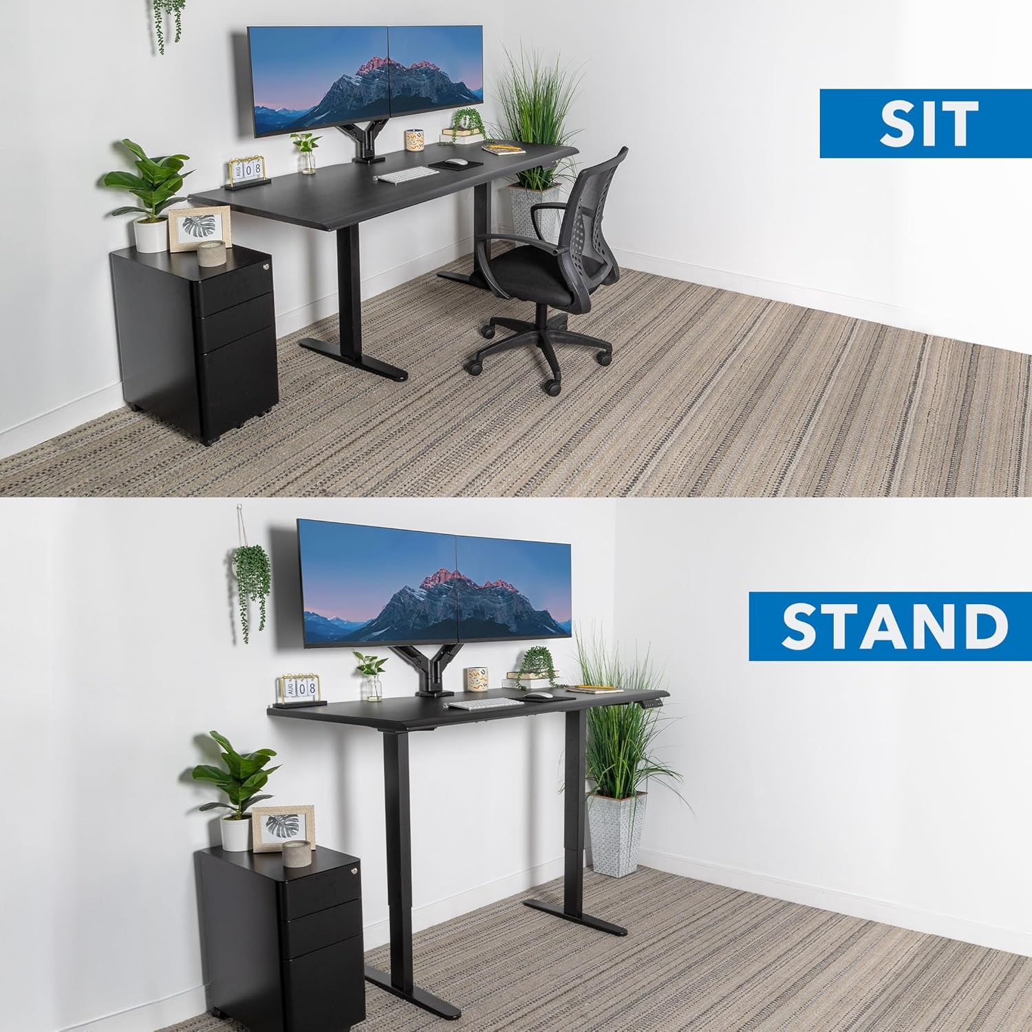 image:imageMountIt 72 White Electric Standing Desk ExtraLarge Adjustable Height Sit Stand Desk for Home Office or Studio with Memory Presets Beveled Edge OnePiece TopBlack