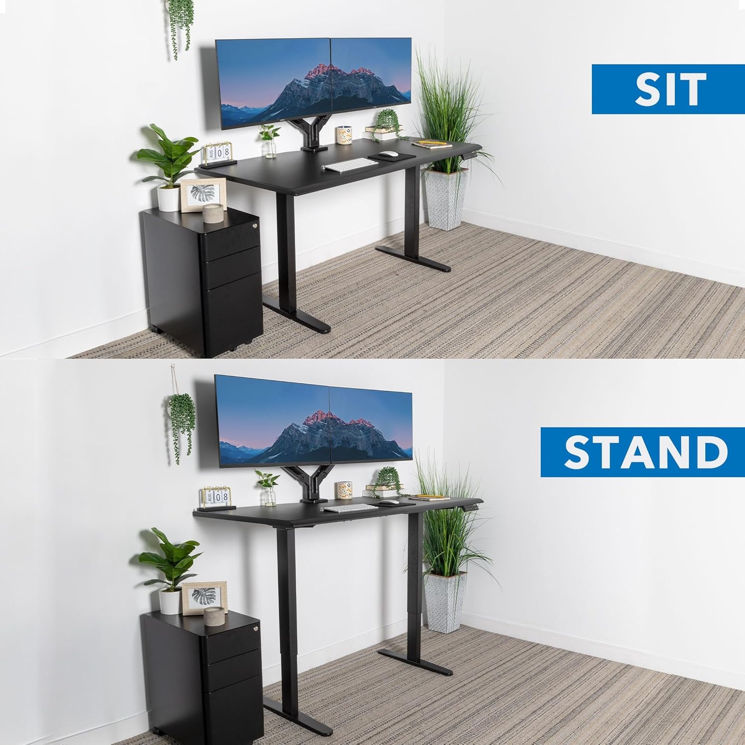 image:imageMountIt 72 White Electric Standing Desk ExtraLarge Adjustable Height Sit Stand Desk for Home Office or Studio with Memory Presets Beveled Edge OnePiece TopBlack