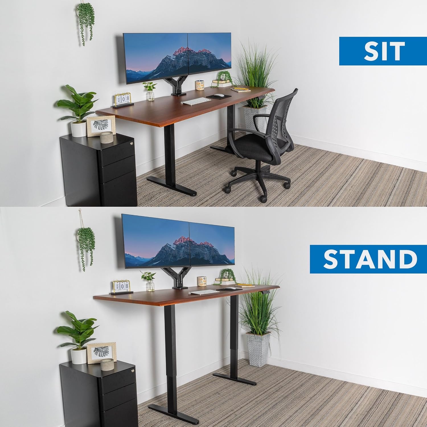image:imageMountIt 72 White Electric Standing Desk ExtraLarge Adjustable Height Sit Stand Desk for Home Office or Studio with Memory Presets Beveled Edge OnePiece TopHazelnut