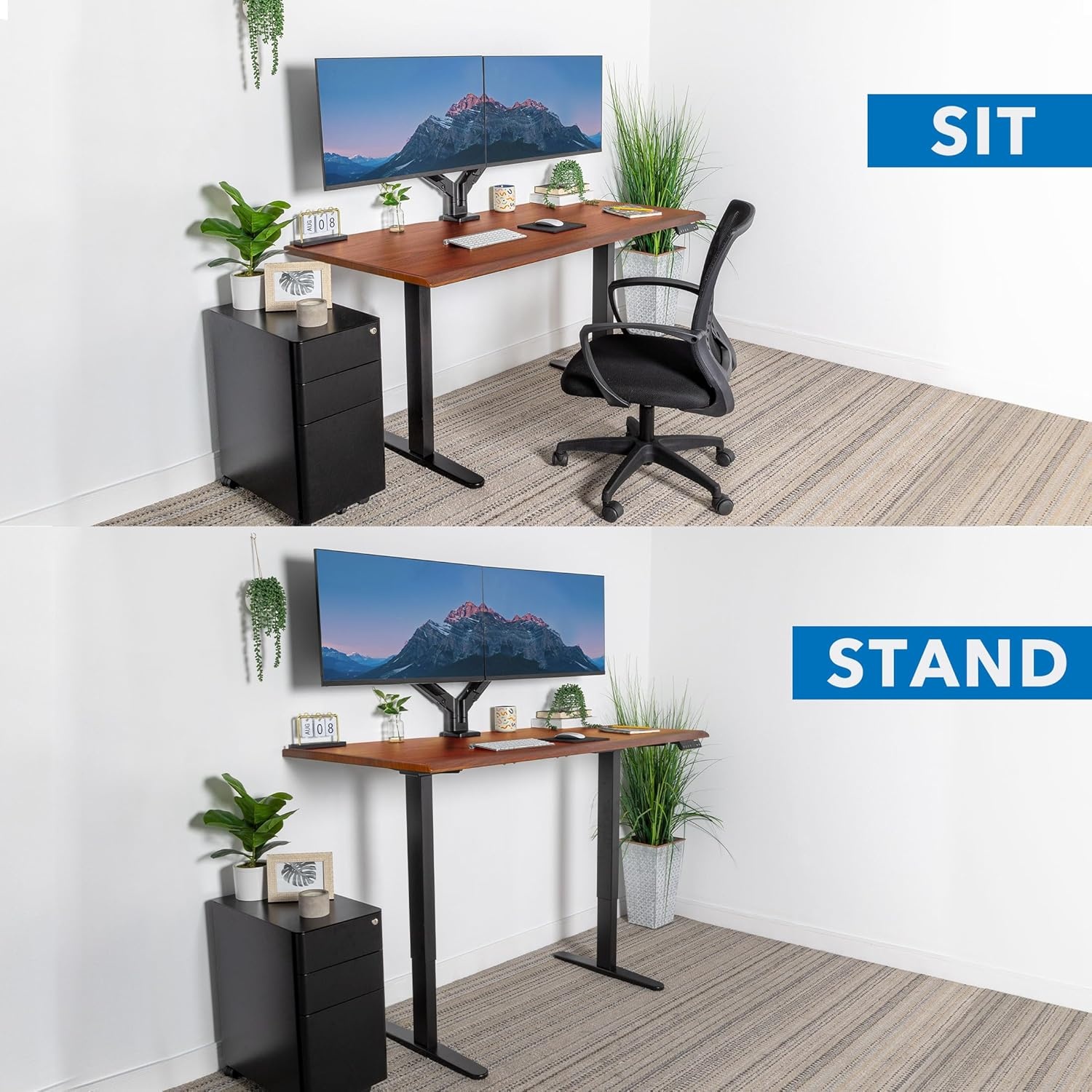 image:imageMountIt 72 White Electric Standing Desk ExtraLarge Adjustable Height Sit Stand Desk for Home Office or Studio with Memory Presets Beveled Edge OnePiece TopHazelnut