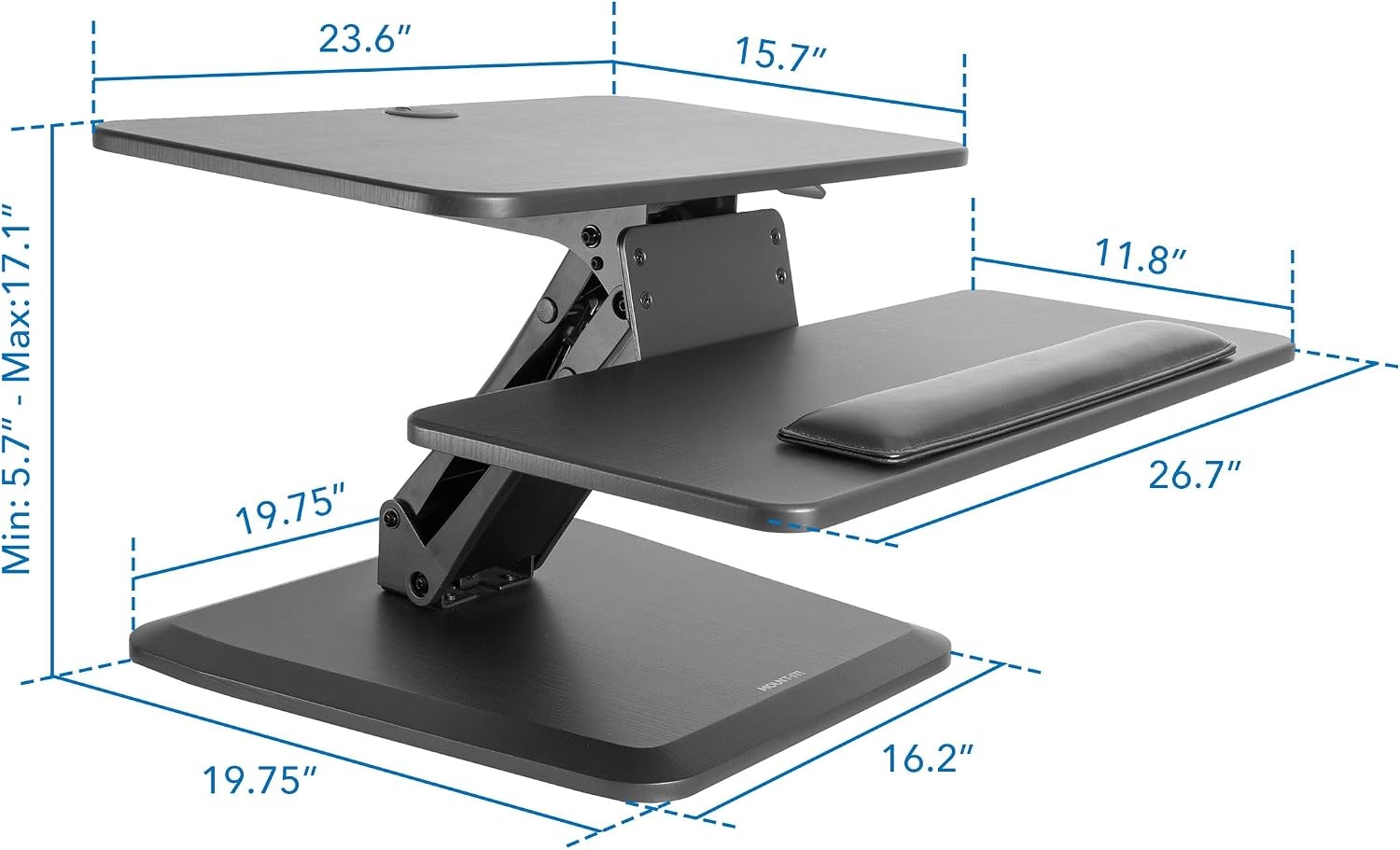 image:imageMountIt Compact Standing Desk Riser Height Adjustable Desktop Sit Stand Workstation with Gas Spring Tabletop Stand Up Desk with Keyboard Tray Black