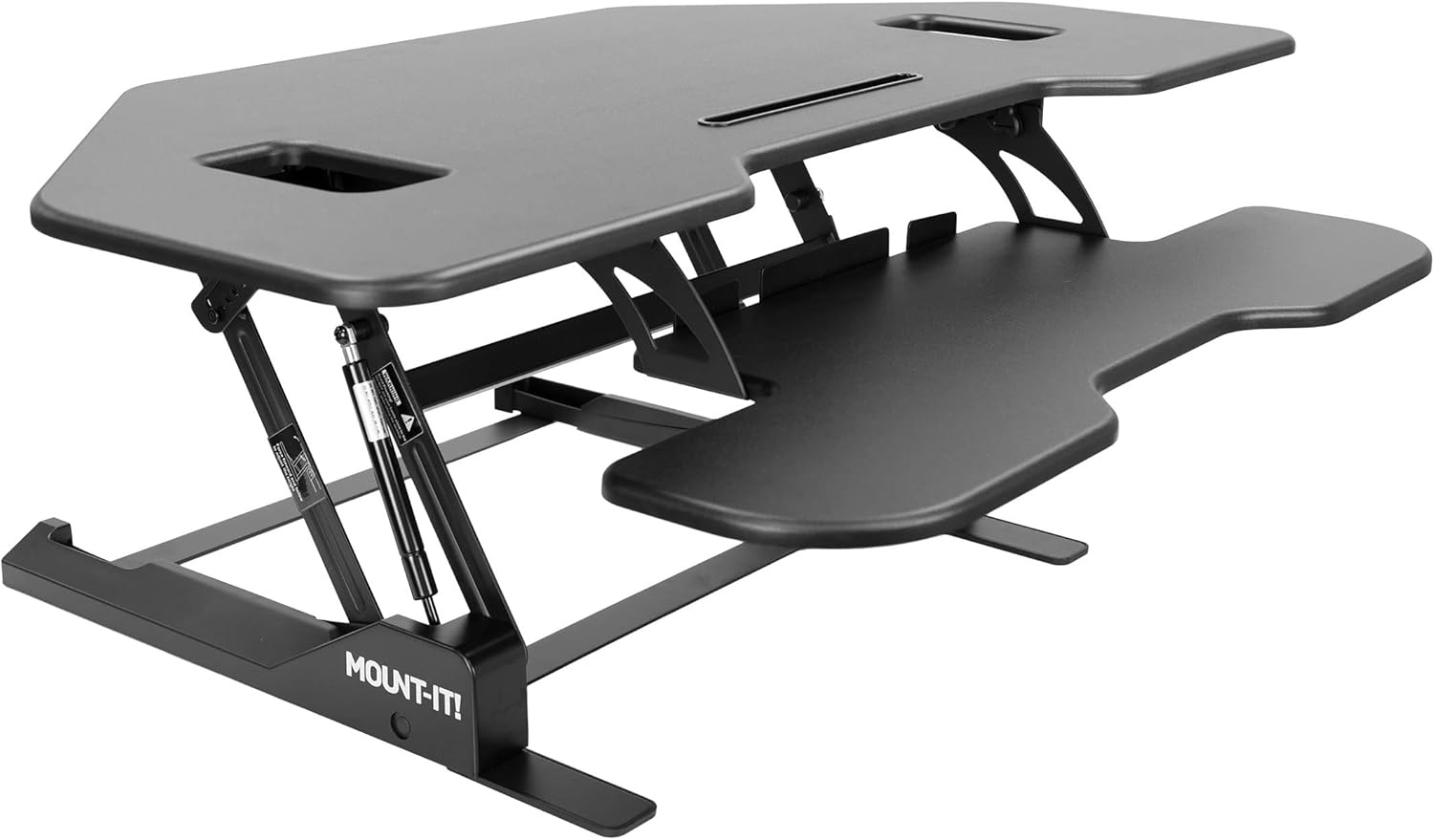 image:imageMountIt Corner Standing Desk Converter Height Adjustable 43 Wide Desktop Corner Stand Up Desk with Gas Spring Handle Stand Up Computer Workstation with Ergonomic Keyboard Tray Black