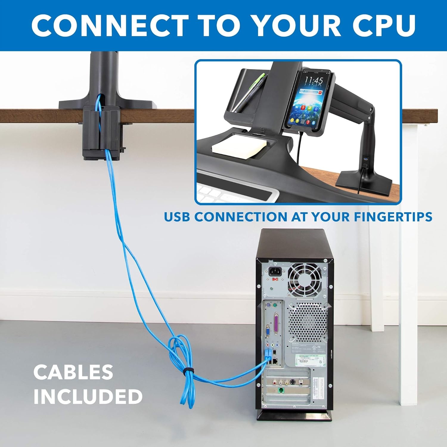 image:imageMountIt Dual Monitor Arm Desk Mount SitStand Workstation with 2 USB 30 Ports Height Adjustable 231429 Fits Two 1727 Screens 132 lbs Each VESA 75x75 100x100 Clamp or Grommet